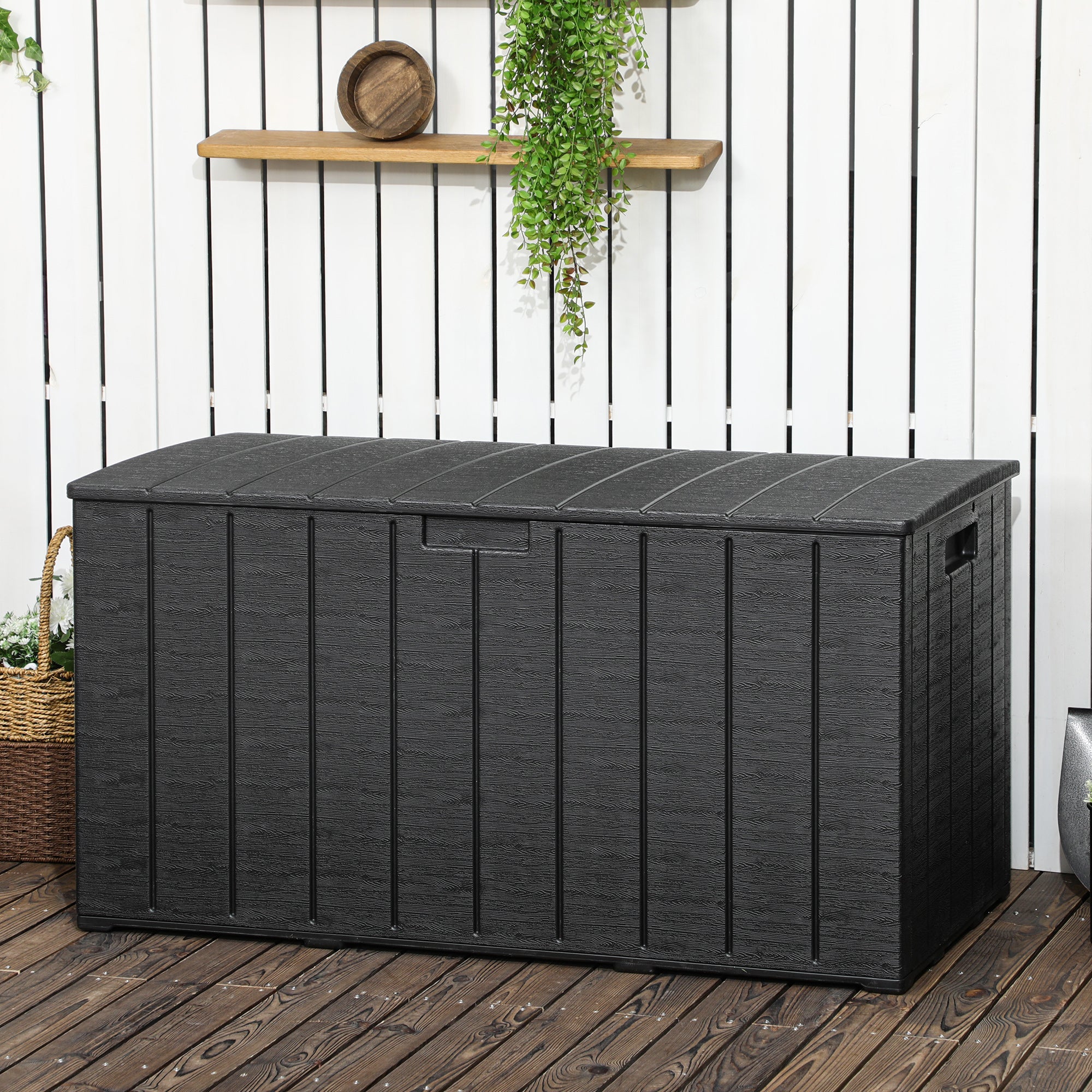 81 Gallon Waterproof Garden Storage Box with Wheels - Black-DECOROLALA