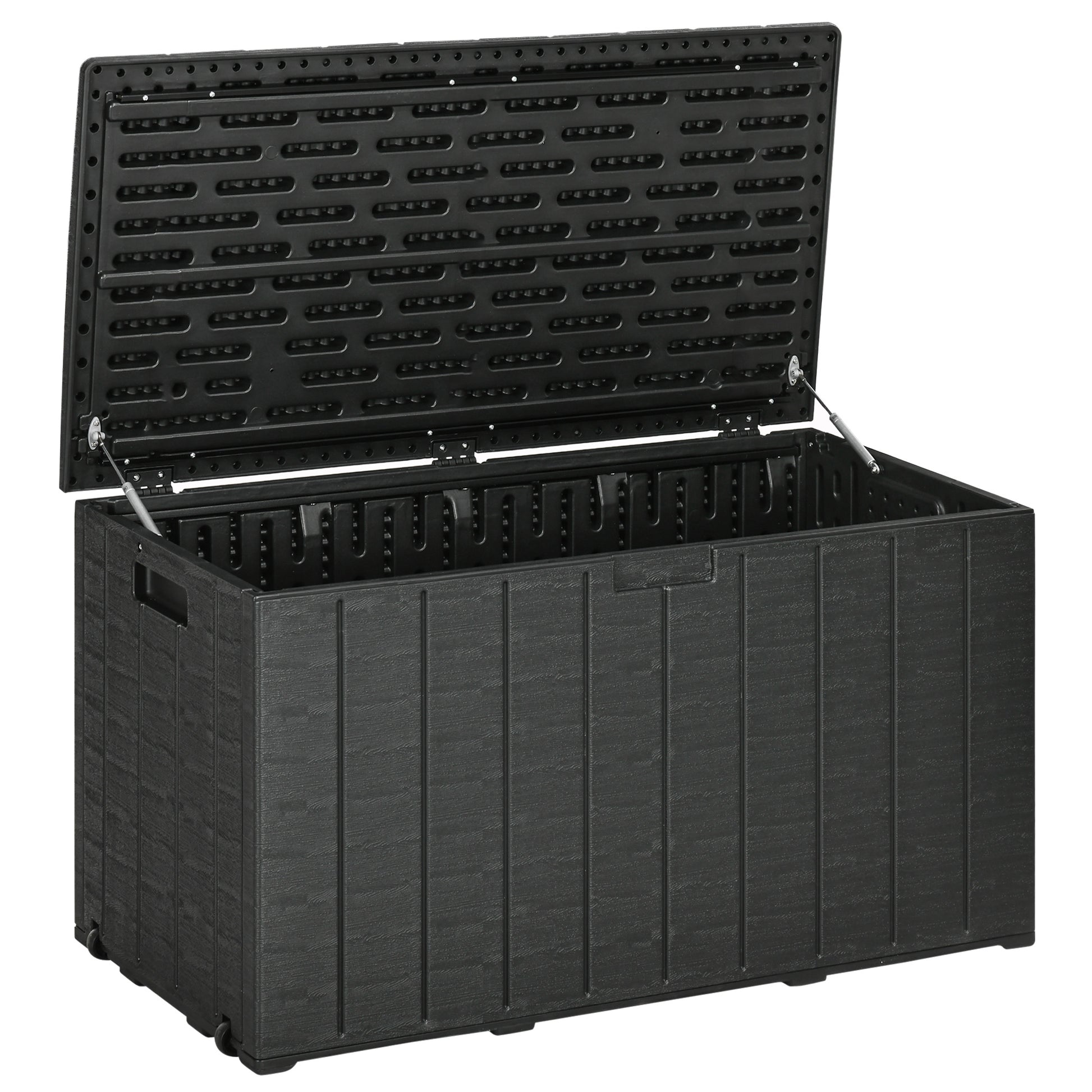 81 Gallon Waterproof Garden Storage Box with Wheels - Black-DECOROLALA