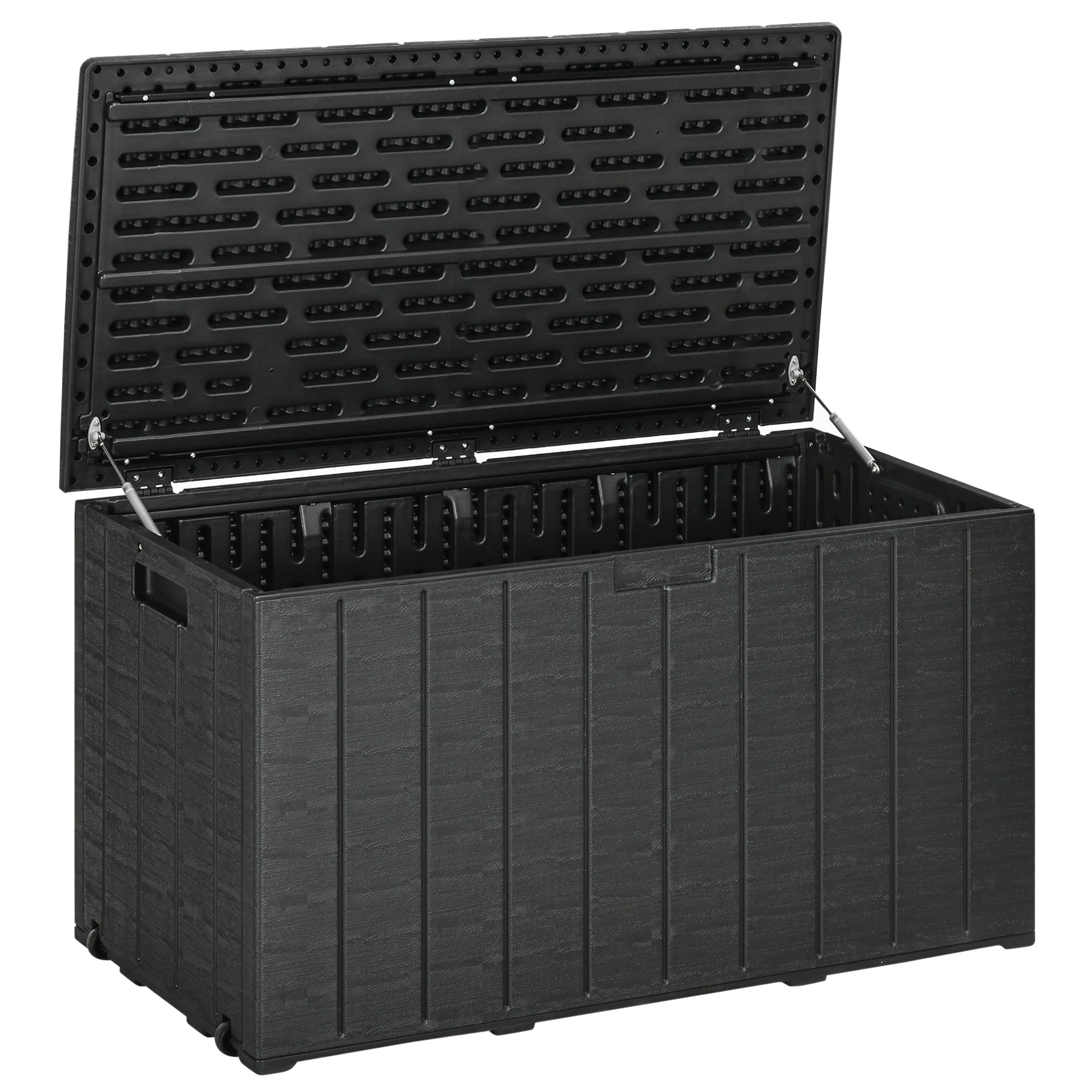 81 Gallon Waterproof Garden Storage Box with Wheels - Black-DECOROLALA
