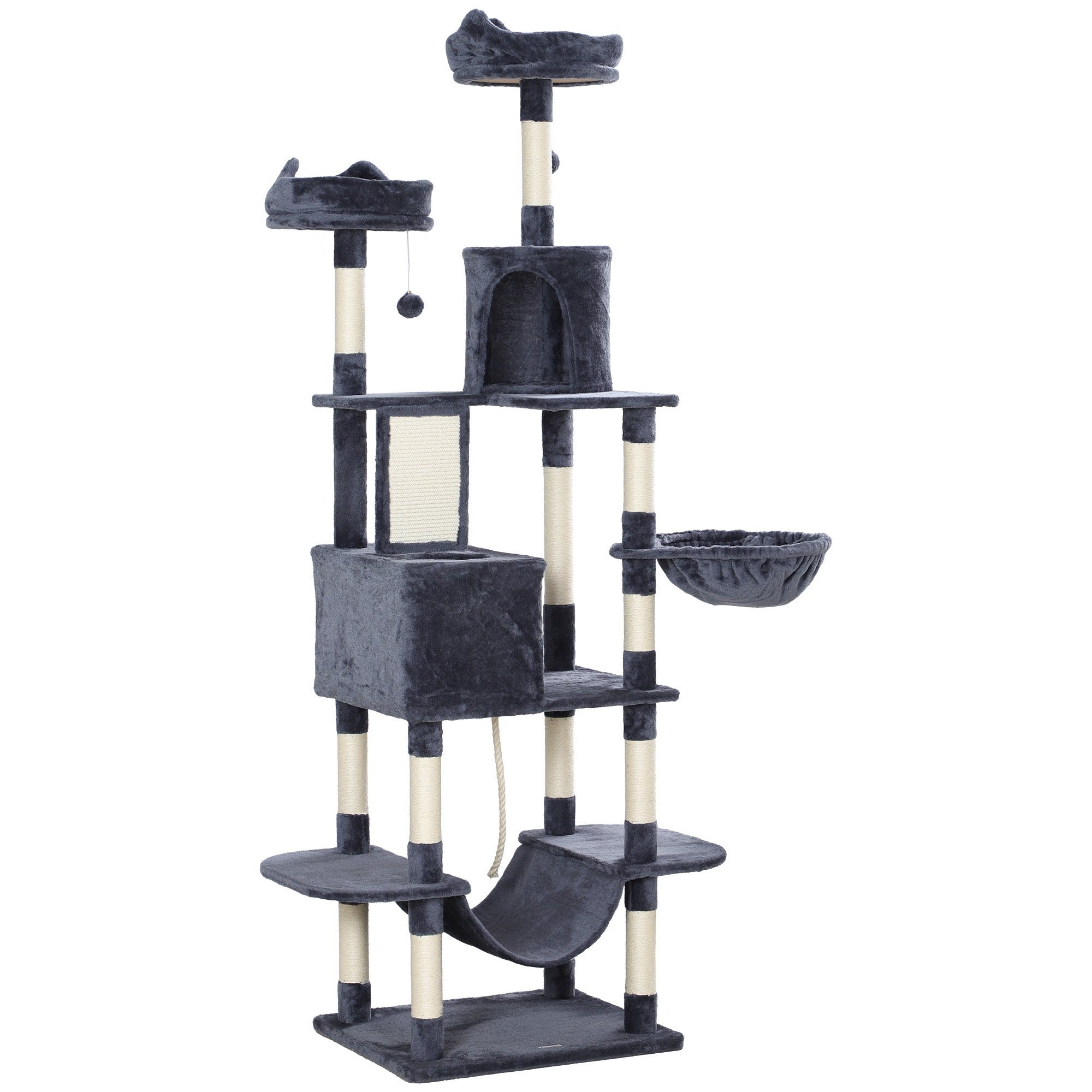 81" Large Cat Tree w/ Scratching Posts, Condos, Beds, Hammocks, Jumping Platforms, Toy Balls, Rope Cat Toy, Dark Grey-Cats-DECOROLALA