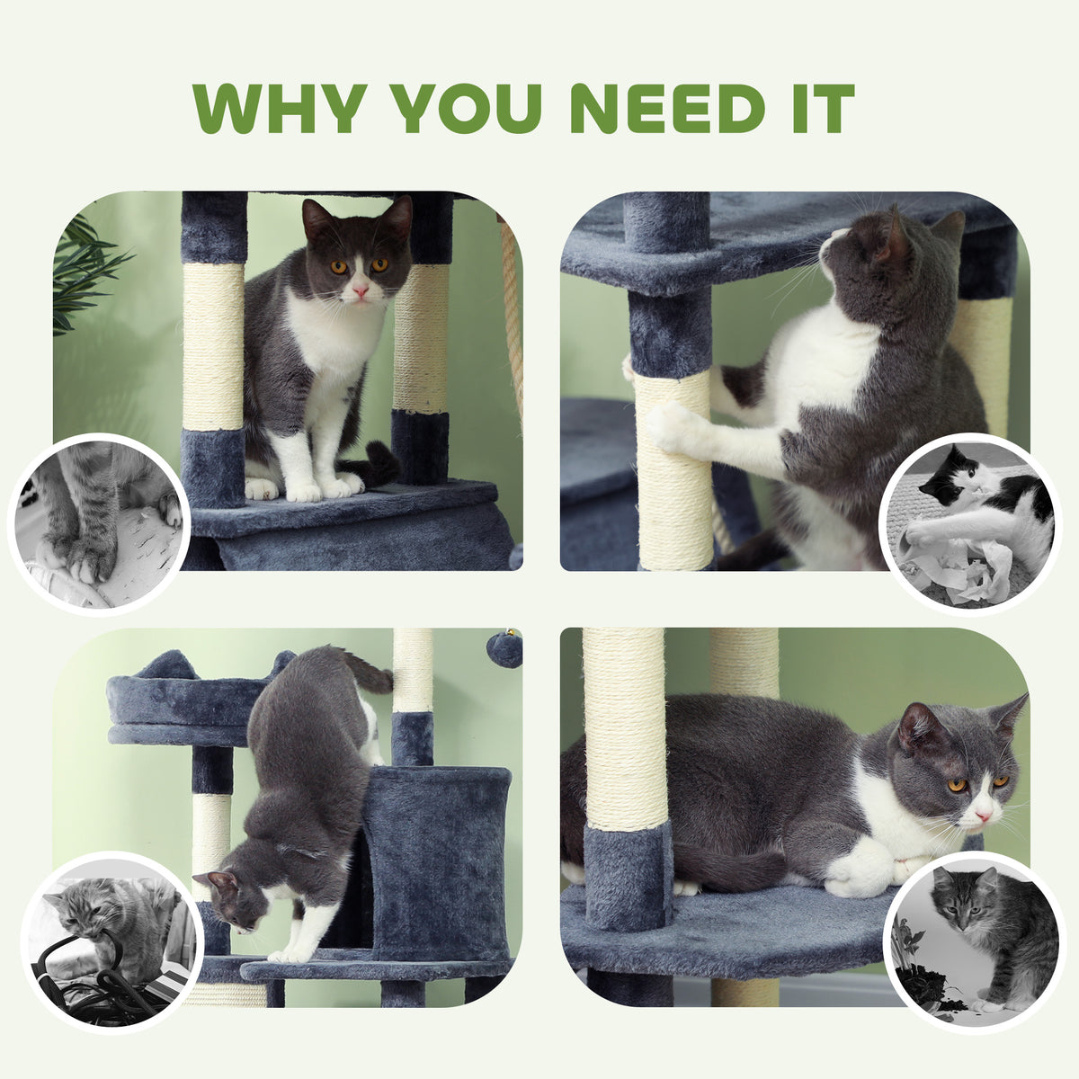 81" Large Cat Tree with Condos, Hammocks and Beds - Dark Grey-Cats-DECOROLALA
