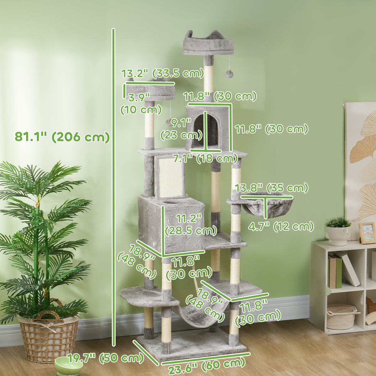 81" Large Cat Tree with Condos, Hammocks and Beds - Light Grey-Cats-DECOROLALA