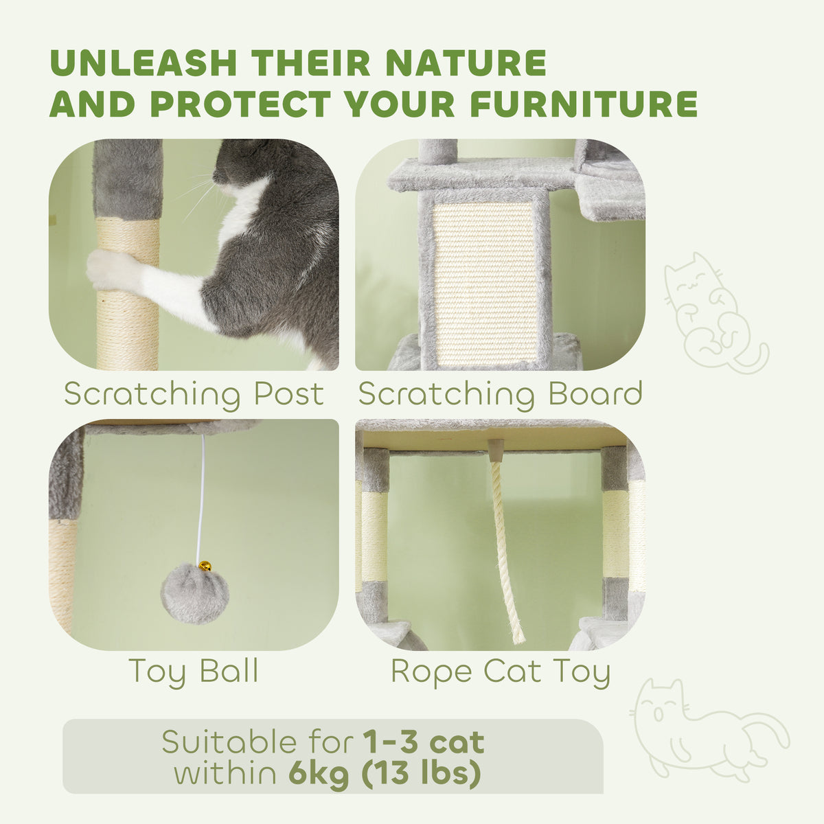 81" Large Cat Tree with Condos, Hammocks and Beds - Light Grey-Cats-DECOROLALA