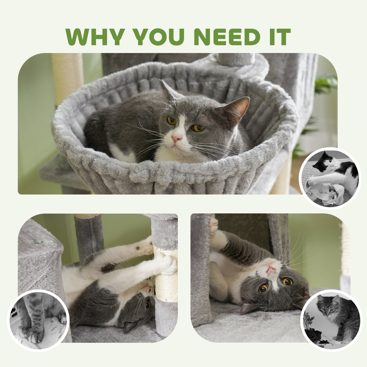 81" Large Cat Tree with Condos, Hammocks and Beds - Light Grey-Cats-DECOROLALA