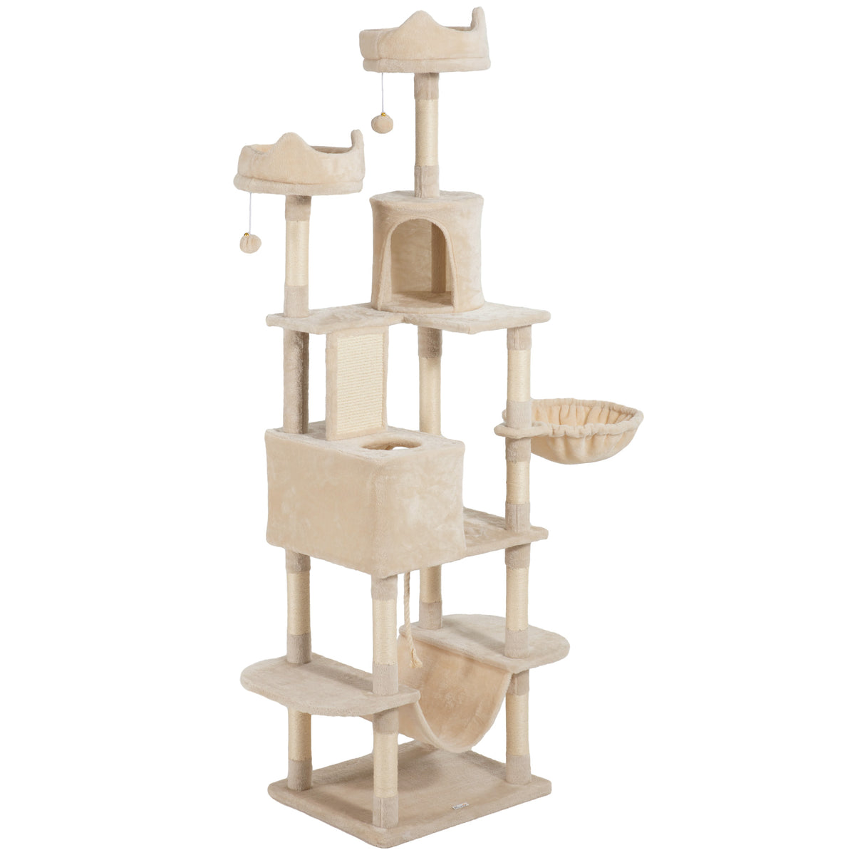 81" Large Cat Tree with Scratching Posts & Condos - Beige-Cats-DECOROLALA