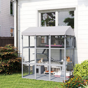 81" Outdoor Catio Enclosure with Floor & Condos - Grey Fir Wood-Cats-DECOROLALA