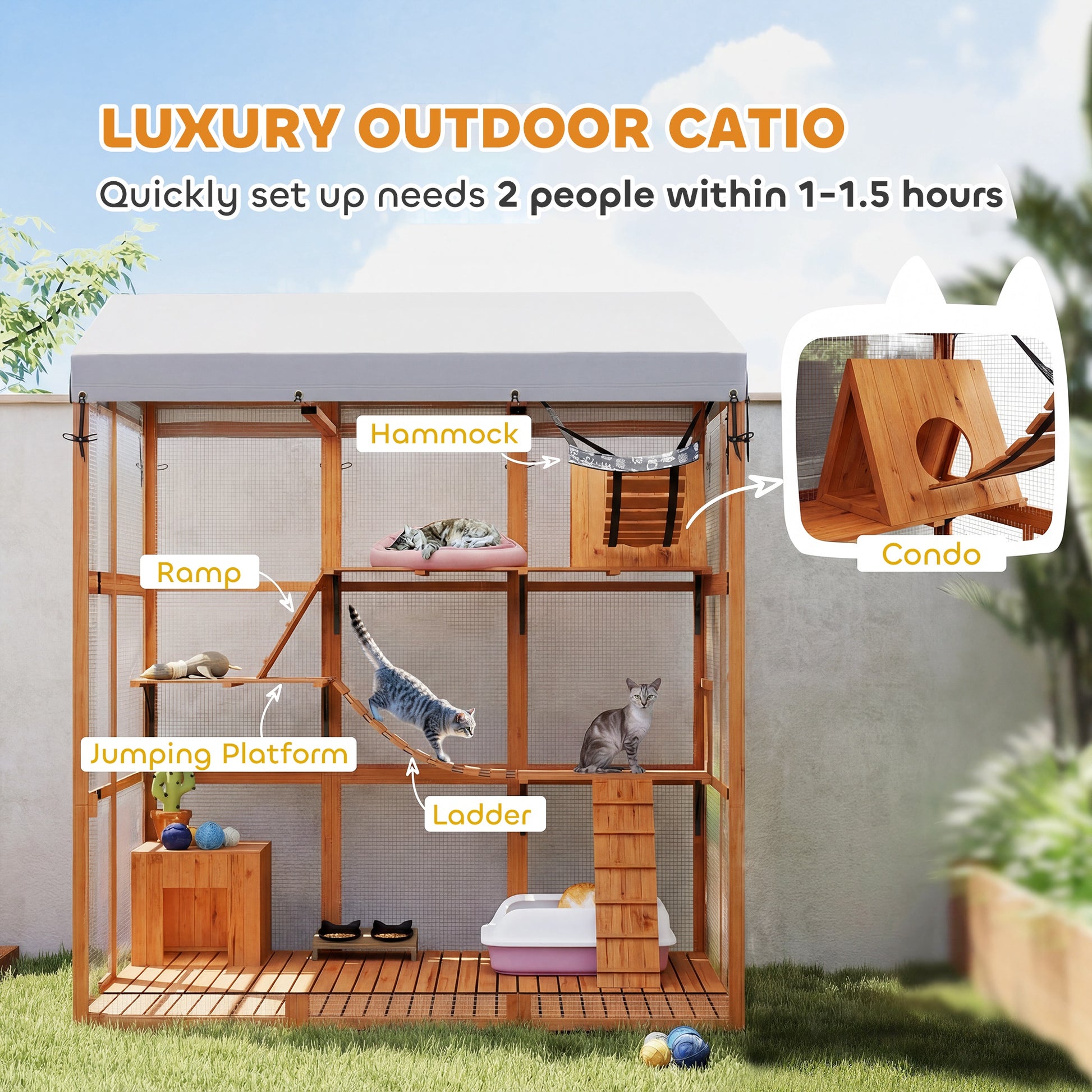 81" Outdoor Catio with Floor and 2 Condos - Orange-DECOROLALA