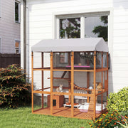 81" Outdoor Catio with Floor and Condos - Orange Fir Wood-Cats-DECOROLALA
