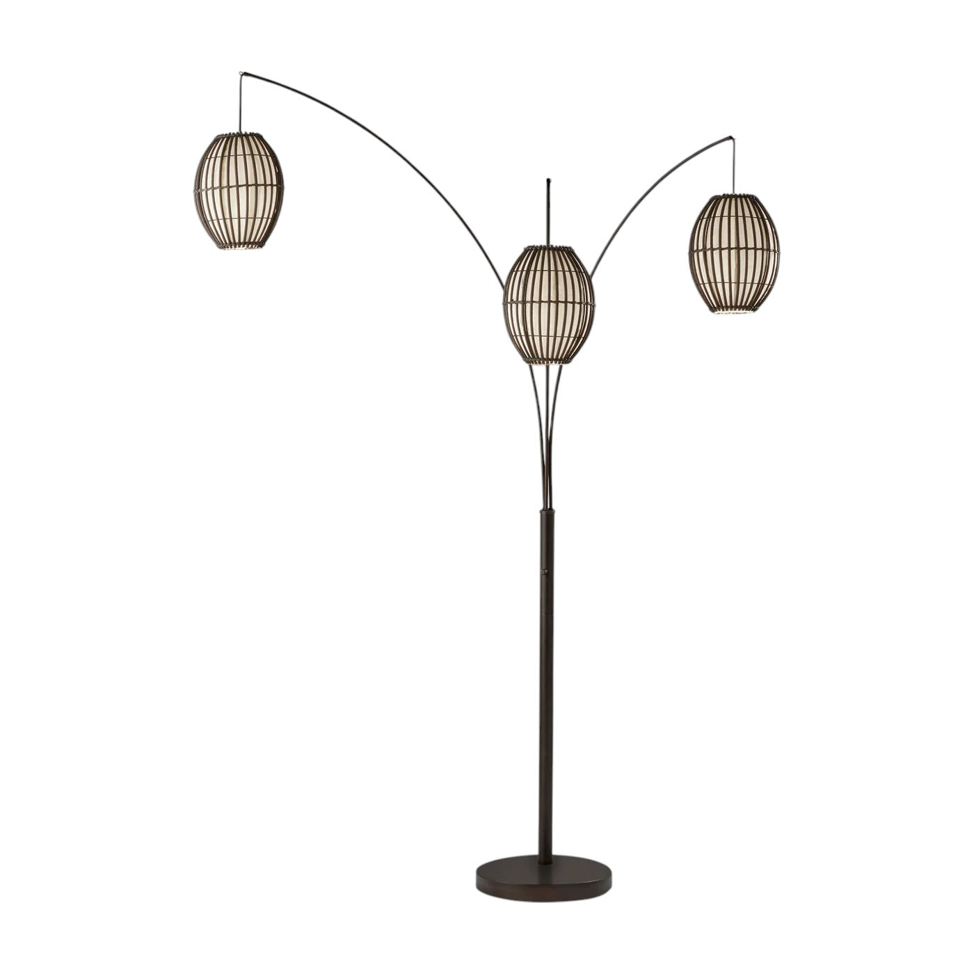 82" Bronze Three Light Tree Floor Lamp With Beige Wicker Cage Shade-Floor Lamps-DECOROLALA