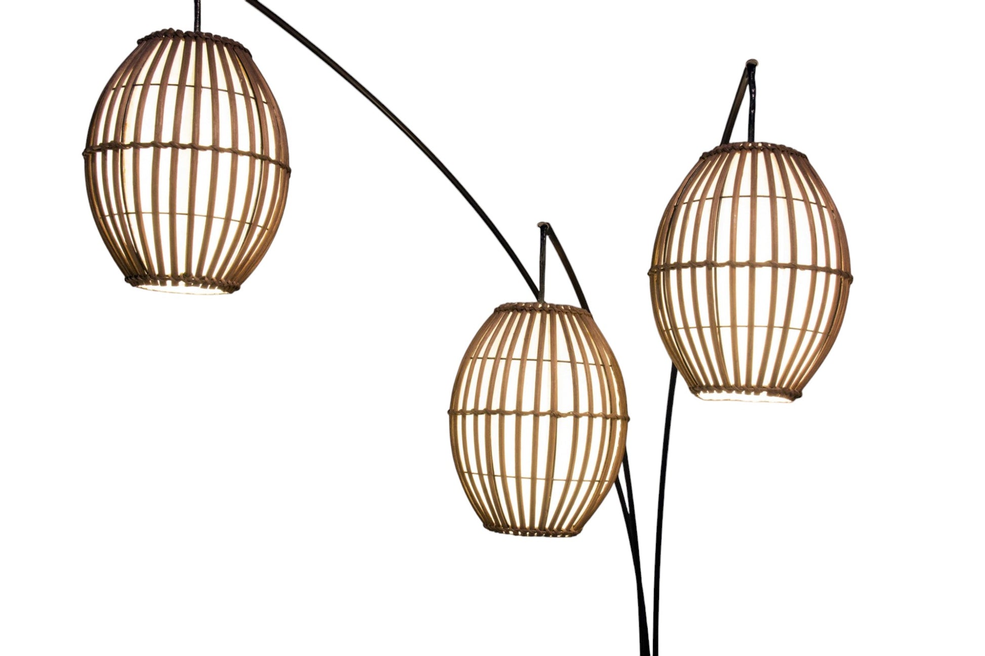 82" Bronze Three Light Tree Floor Lamp With Beige Wicker Cage Shade-Floor Lamps-DECOROLALA