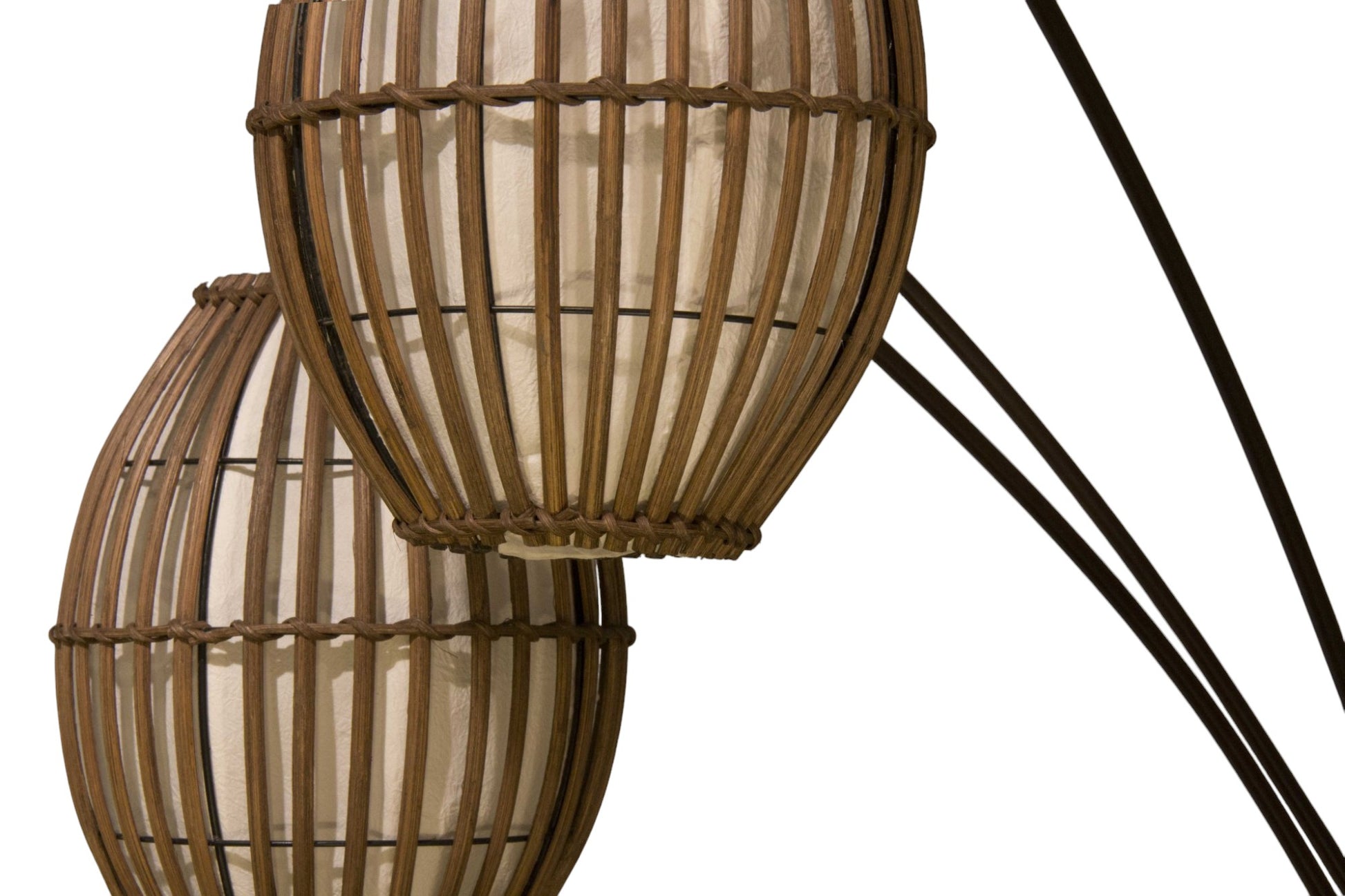 82" Bronze Three Light Tree Floor Lamp With Beige Wicker Cage Shade-Floor Lamps-DECOROLALA