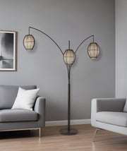 82" Bronze Three Light Tree Floor Lamp With Beige Wicker Cage Shade-Floor Lamps-DECOROLALA