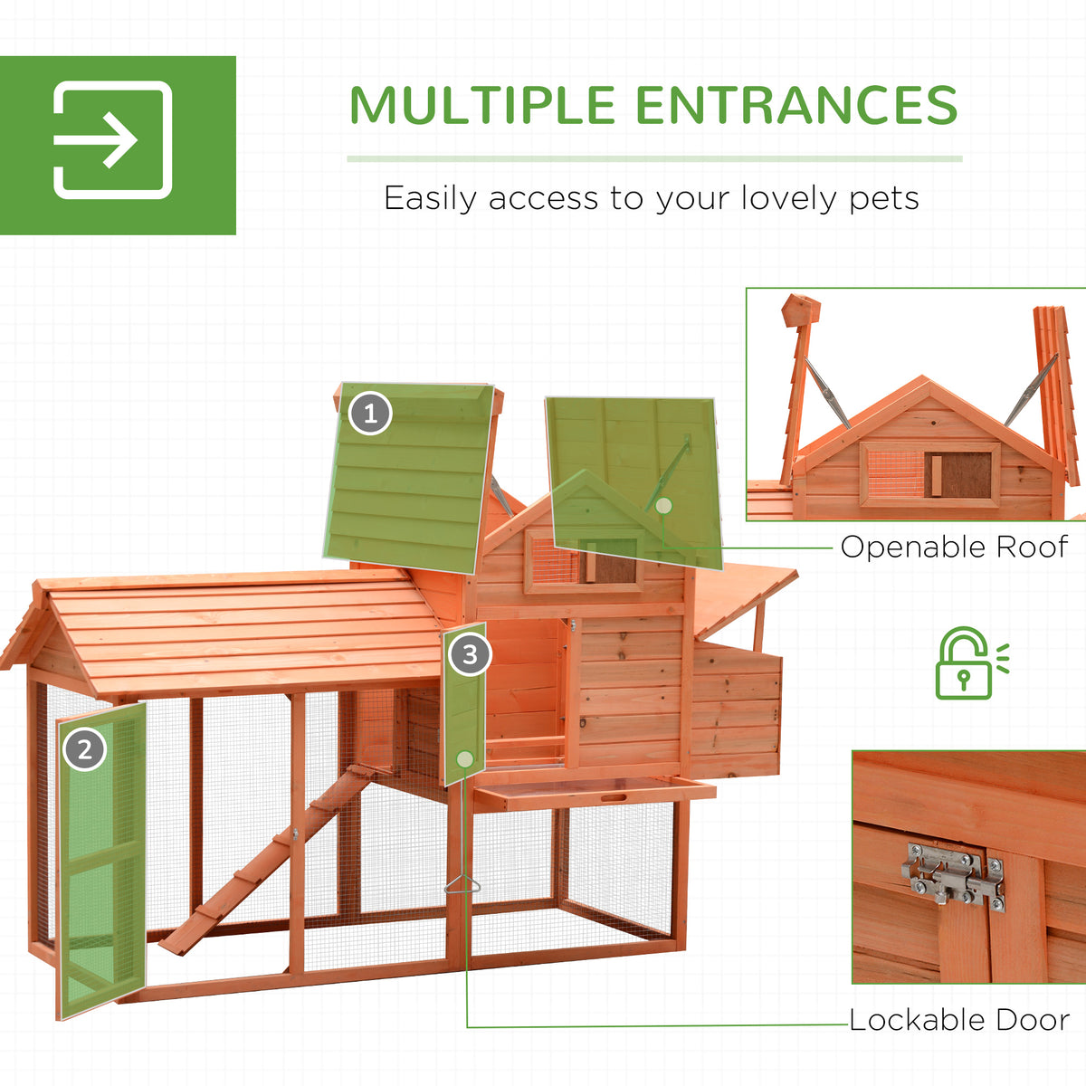 82" Deluxe Wooden Chicken Coop with Run and Nesting Box - Orange-Small Animals-DECOROLALA