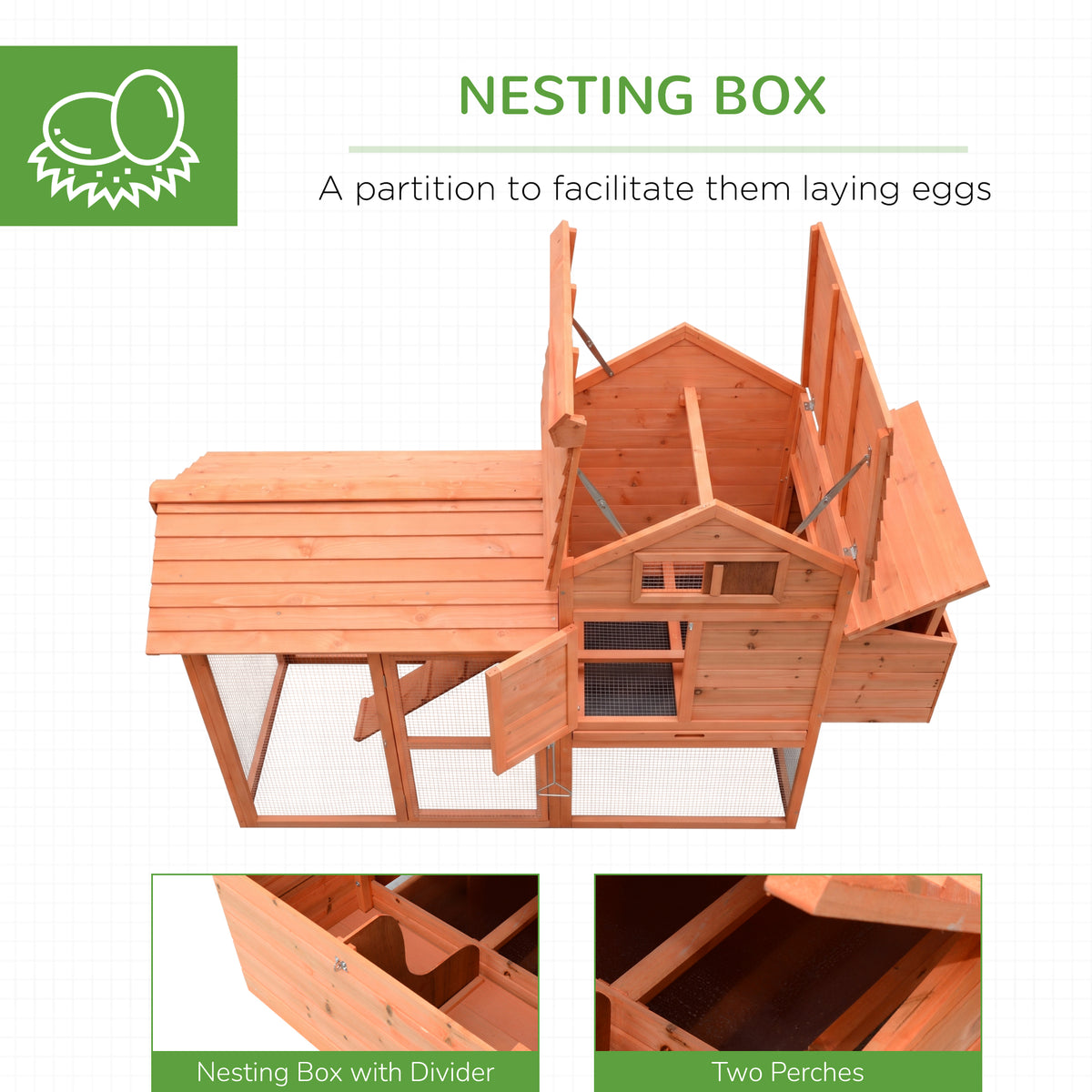 82" Deluxe Wooden Chicken Coop with Run and Nesting Box - Orange-Small Animals-DECOROLALA