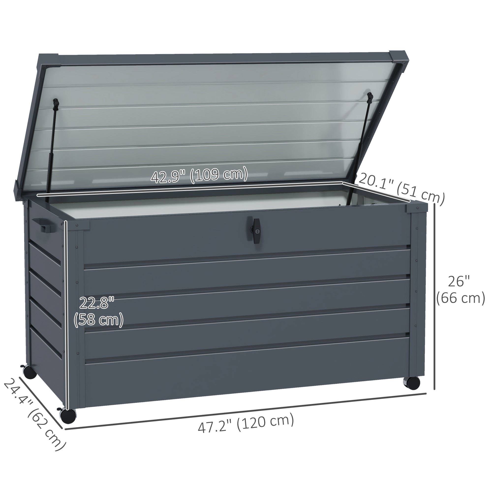 82 Gallon Steel Garden Storage Box with Wheels - Dark Grey-DECOROLALA