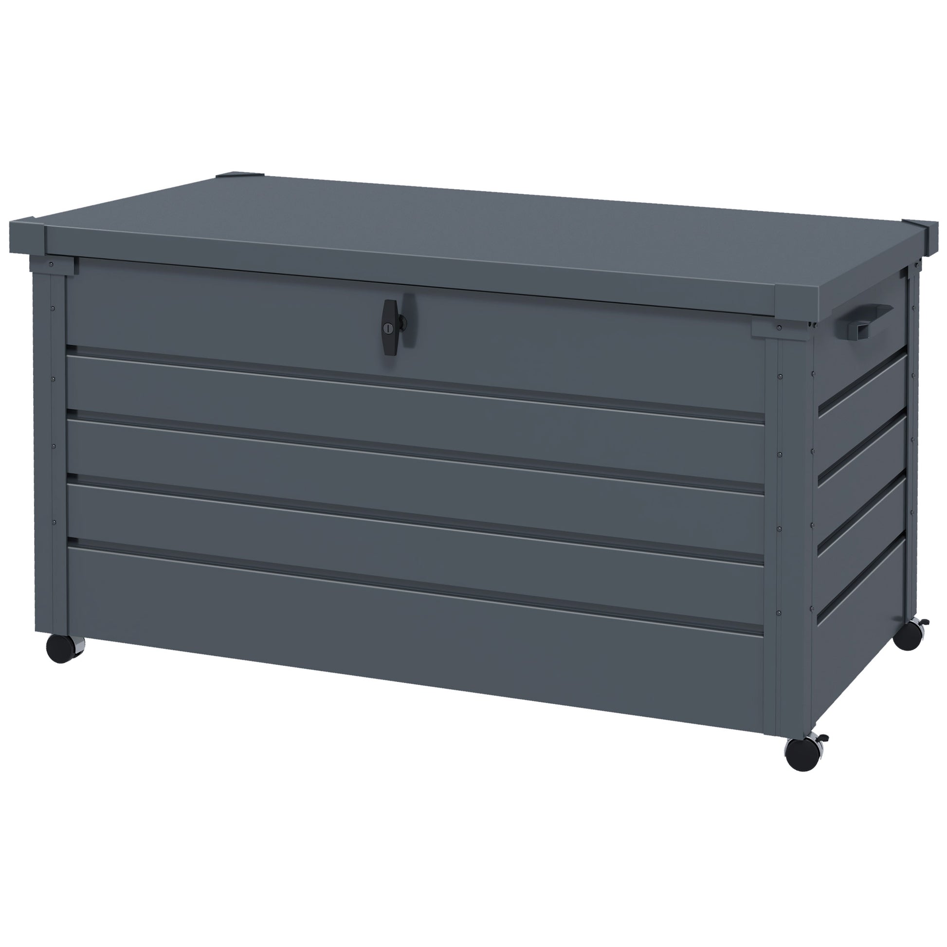 82 Gallon Steel Garden Storage Box with Wheels - Dark Grey-DECOROLALA