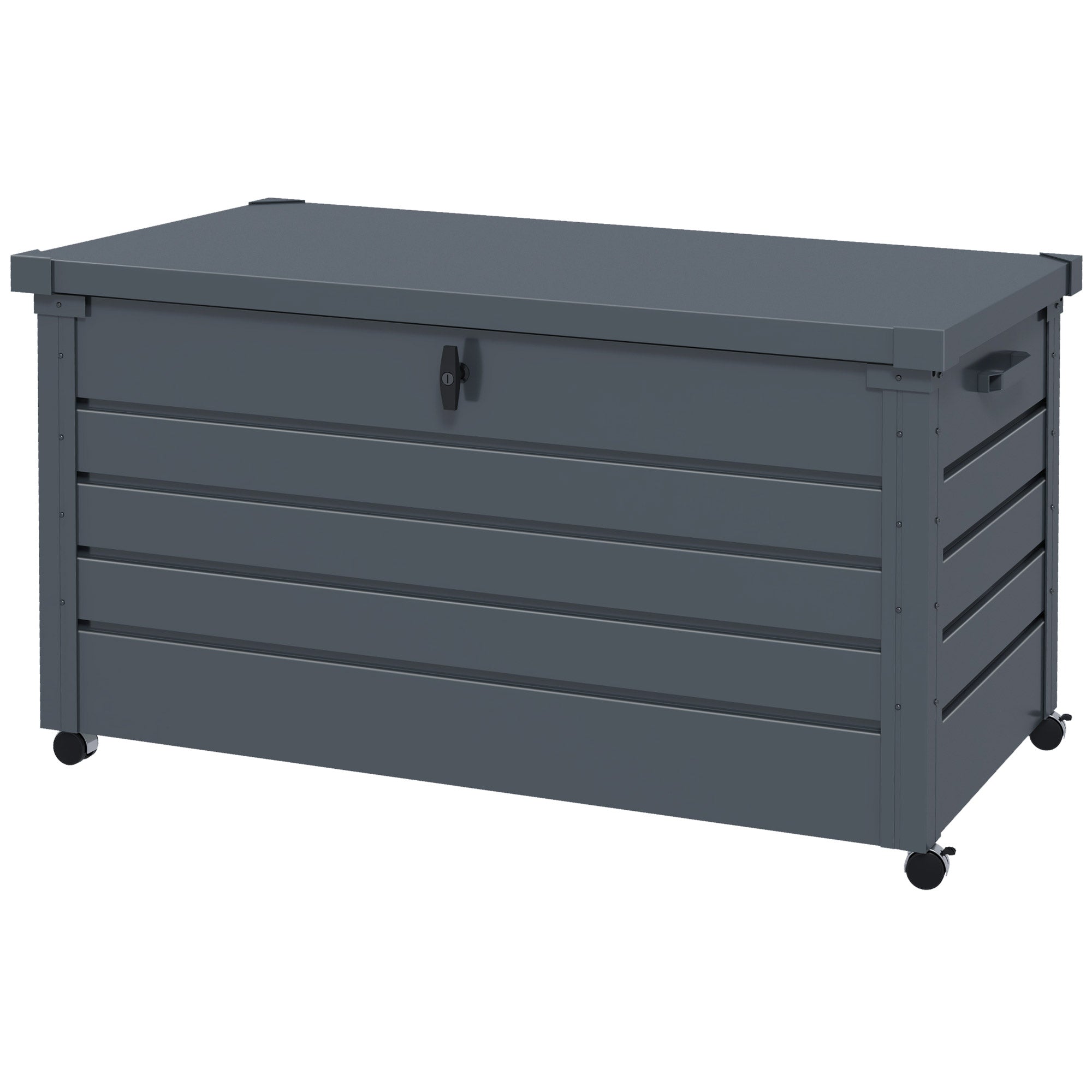 82 Gallon Steel Garden Storage Box with Wheels - Dark Grey-DECOROLALA