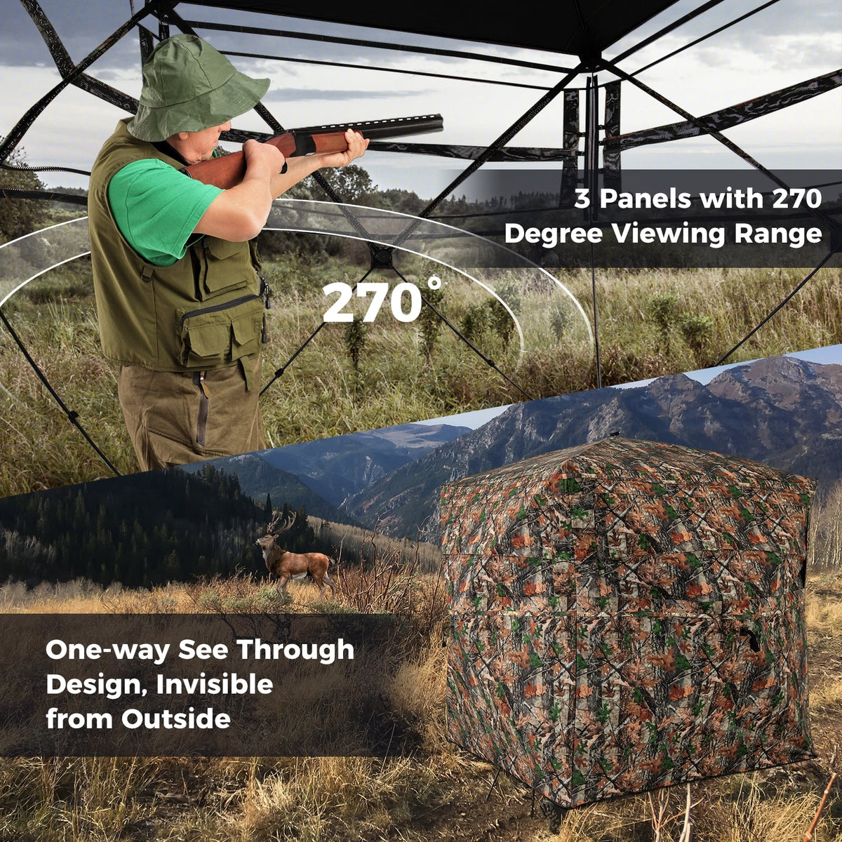 82 Inch Tall Hunting Blind 270° One Way See Through Ground Tent for 3-4 People-Tents-DECOROLALA