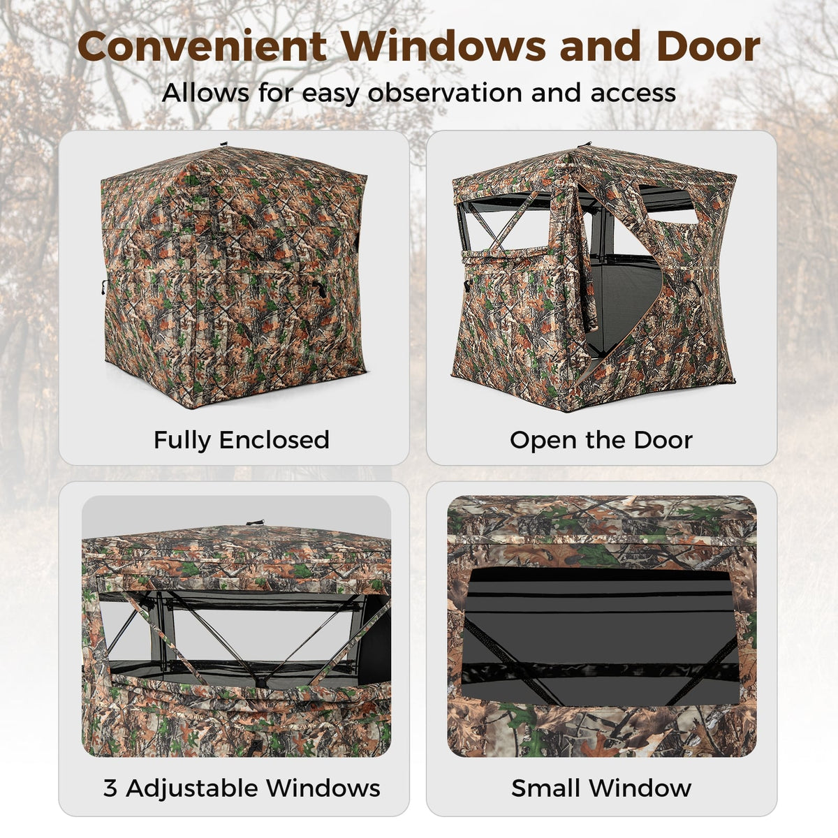 82 Inch Tall Hunting Blind 270° One Way See Through Ground Tent for 3-4 People-Tents-DECOROLALA