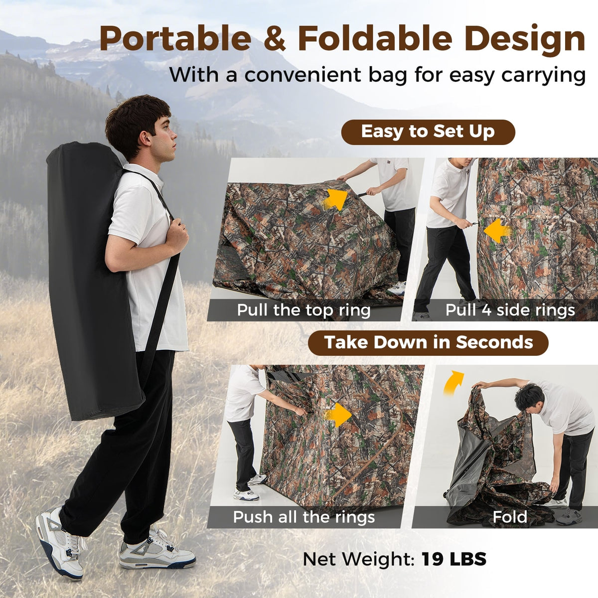 82 Inch Tall Hunting Blind 270° One Way See Through Ground Tent for 3-4 People-Tents-DECOROLALA