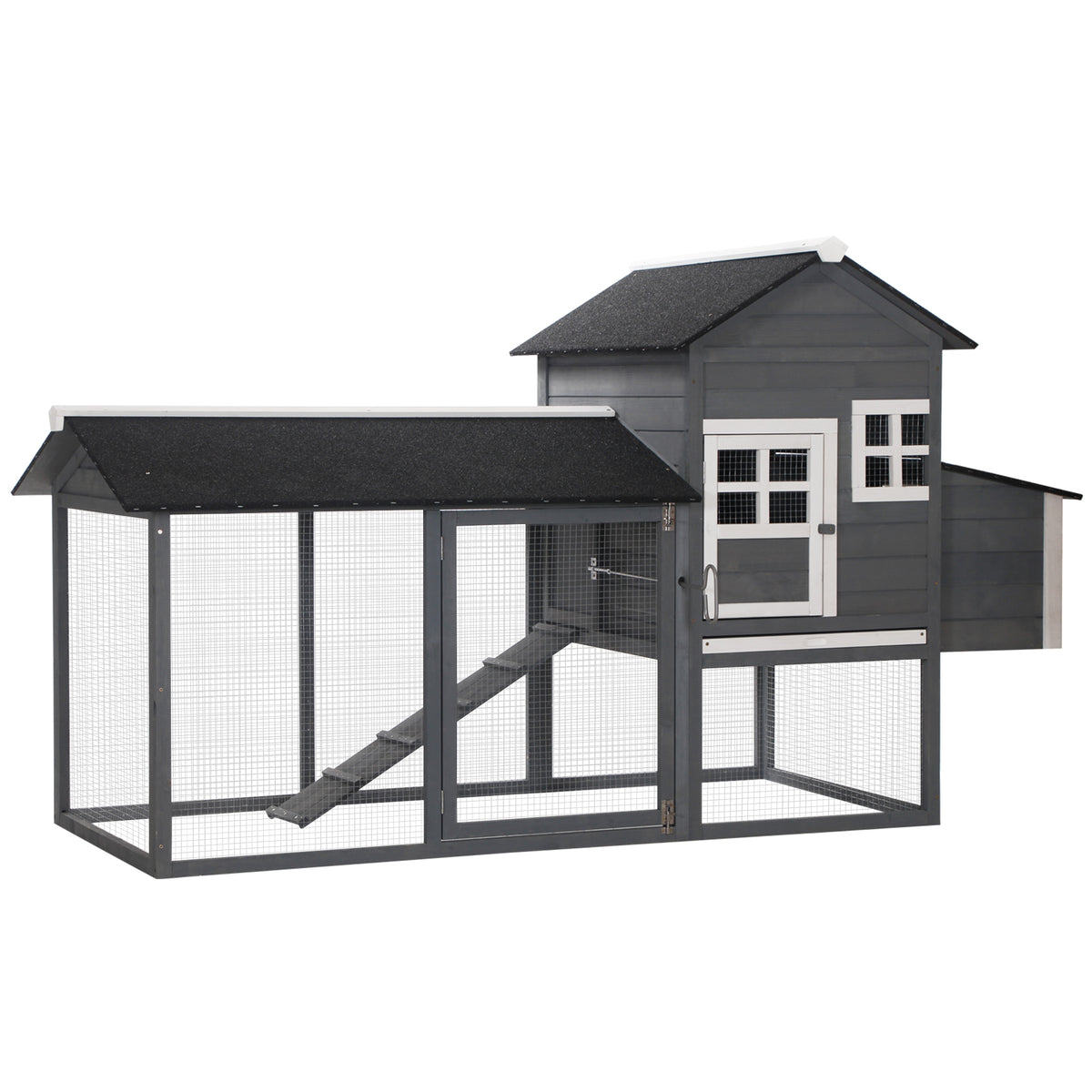 82" Wooden Chicken Coop Hen House with Nesting Box & Run - Grey-Small Animals-DECOROLALA