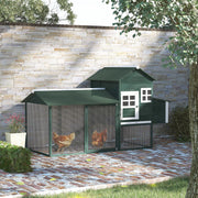 82" Wooden Chicken Coop with Nesting Box and Run - Green/White-Small Animals-DECOROLALA