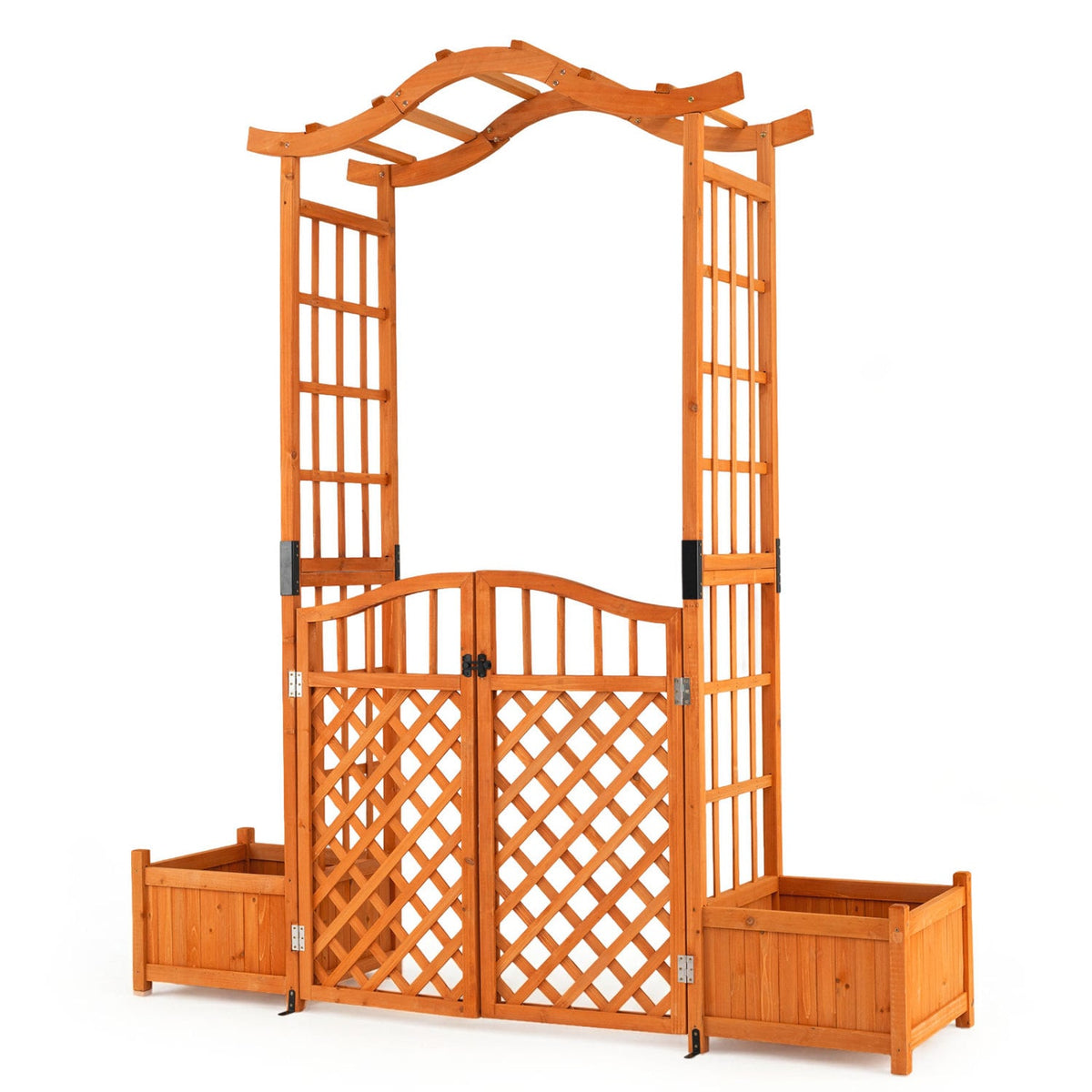 83" Garden Arbor with Gate and 2 Planter Boxes-Yellow-Garden Arbors-DECOROLALA