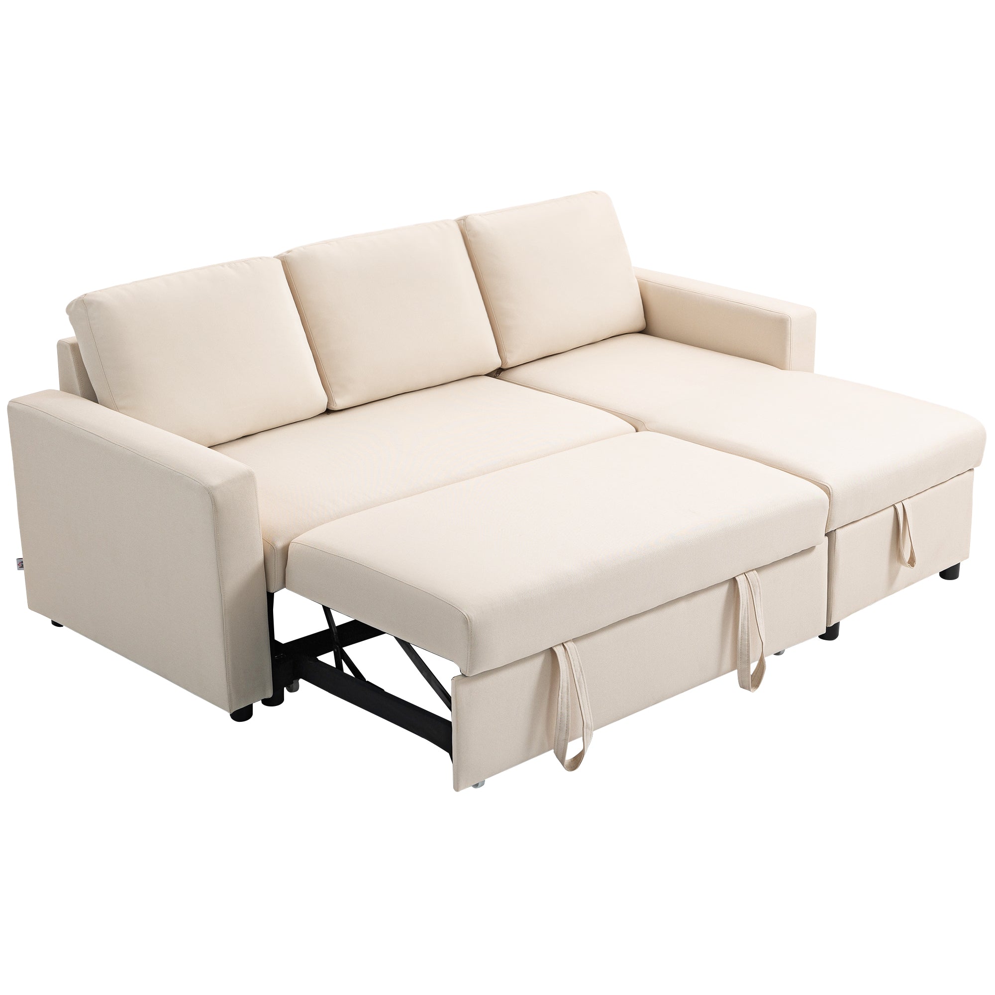 83" Pull Out Sleeper Sectional Sofa with Storage - Cream White-Home Furnishings > Living Room Furniture > Sofas & Reclining Chairs-DECOROLALA