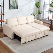 83" Pull Out Sleeper Sectional Sofa with Storage - Cream White-Home Furnishings > Living Room Furniture > Sofas & Reclining Chairs-DECOROLALA