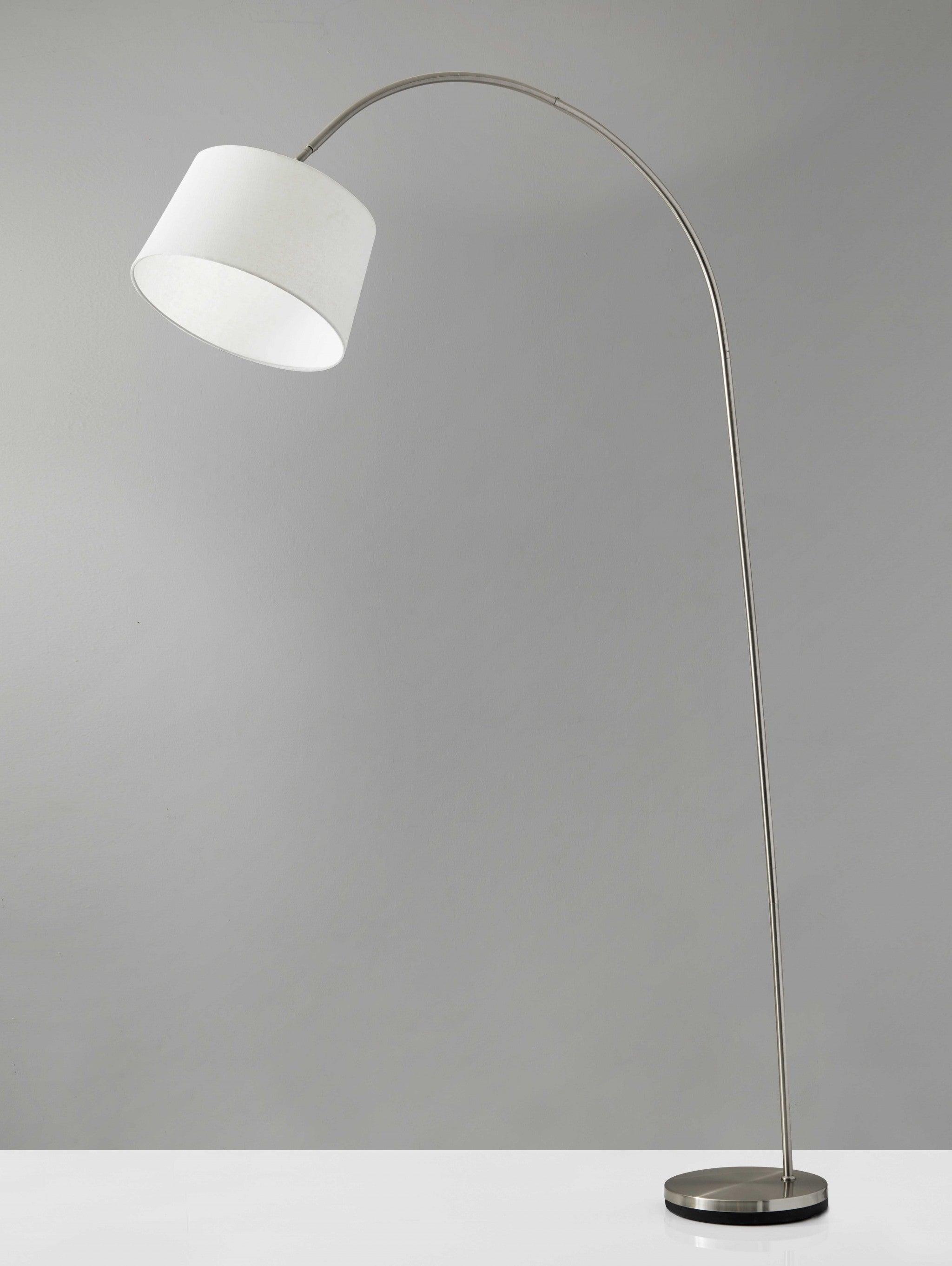 83" Silver Arc Floor Lamp With White Linen Empire Shade-Floor Lamps-DECOROLALA