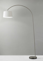 83" Silver Arc Floor Lamp With White Linen Empire Shade-Floor Lamps-DECOROLALA