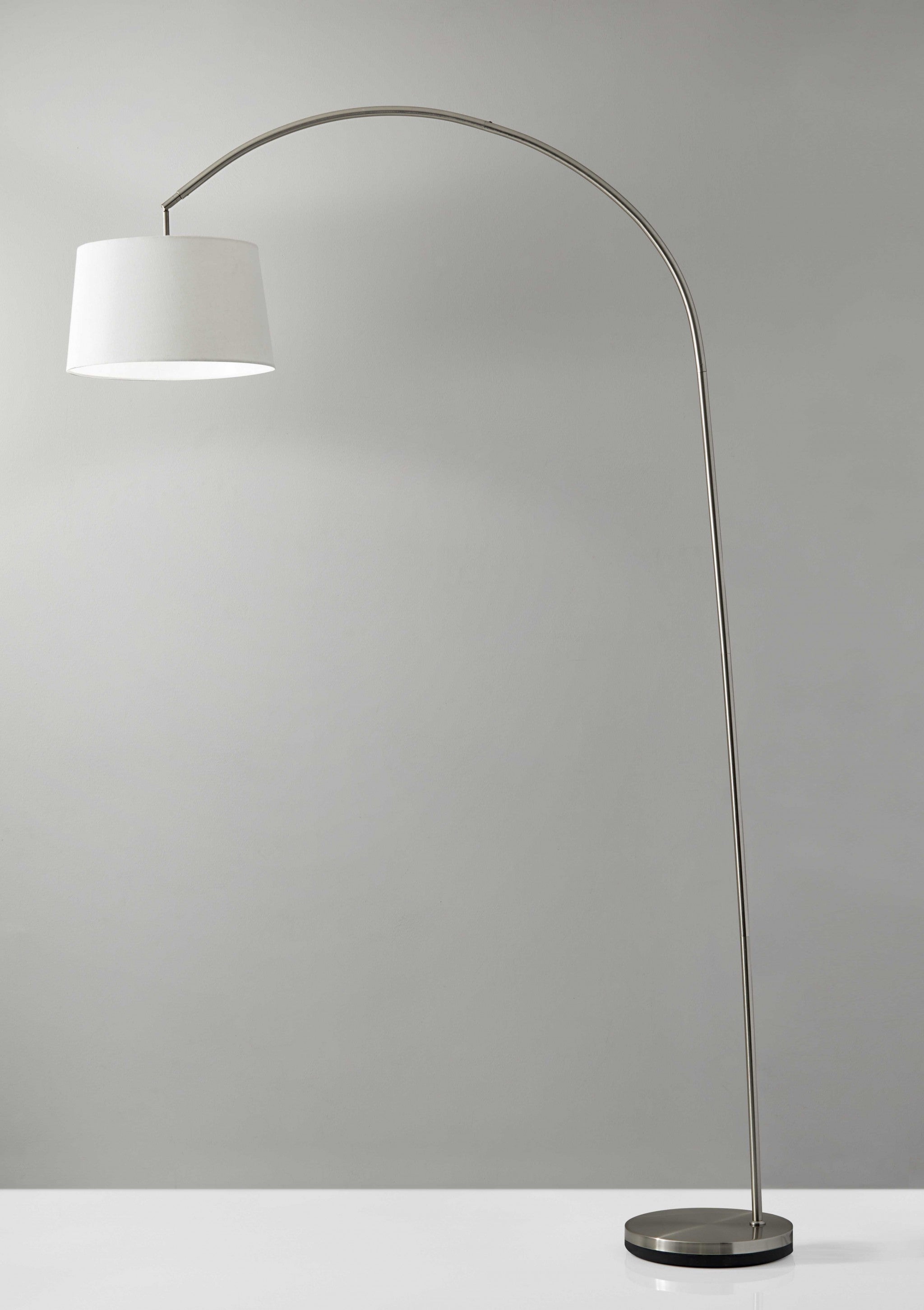 83" Silver Arc Floor Lamp With White Linen Empire Shade-Floor Lamps-DECOROLALA