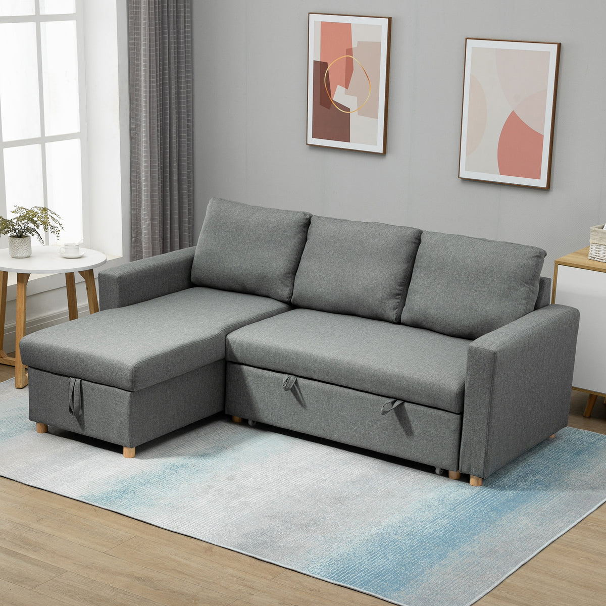 83" Sleeper Sectional Sofa with Storage Chaise - Light Grey-Home Furnishings > Living Room Furniture > Sofas & Reclining Chairs-DECOROLALA
