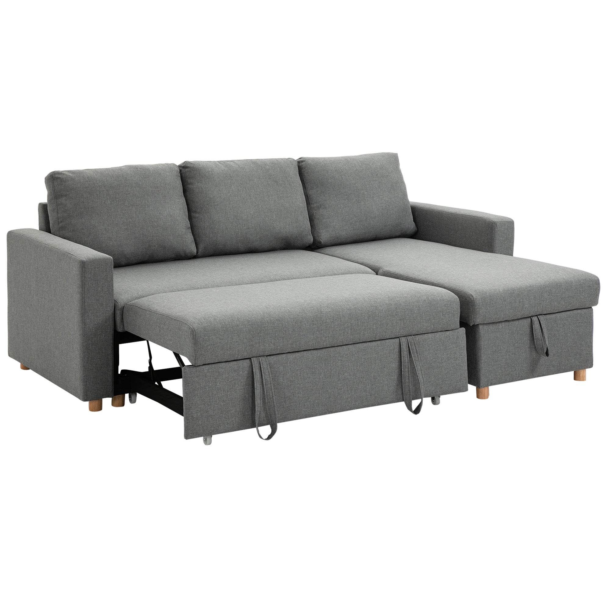 83" Sleeper Sectional Sofa with Storage Chaise - Light Grey-Home Furnishings > Living Room Furniture > Sofas & Reclining Chairs-DECOROLALA