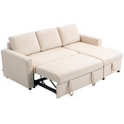 83" Sofa Bed, Pull Out Sleeper L Shaped Sectional Couch with Reversible Storage Chaise, Wide and Deep Seat, Cream White-Home Furnishings > Living Room Furniture > Sofas & Reclining Chairs-DECOROLALA