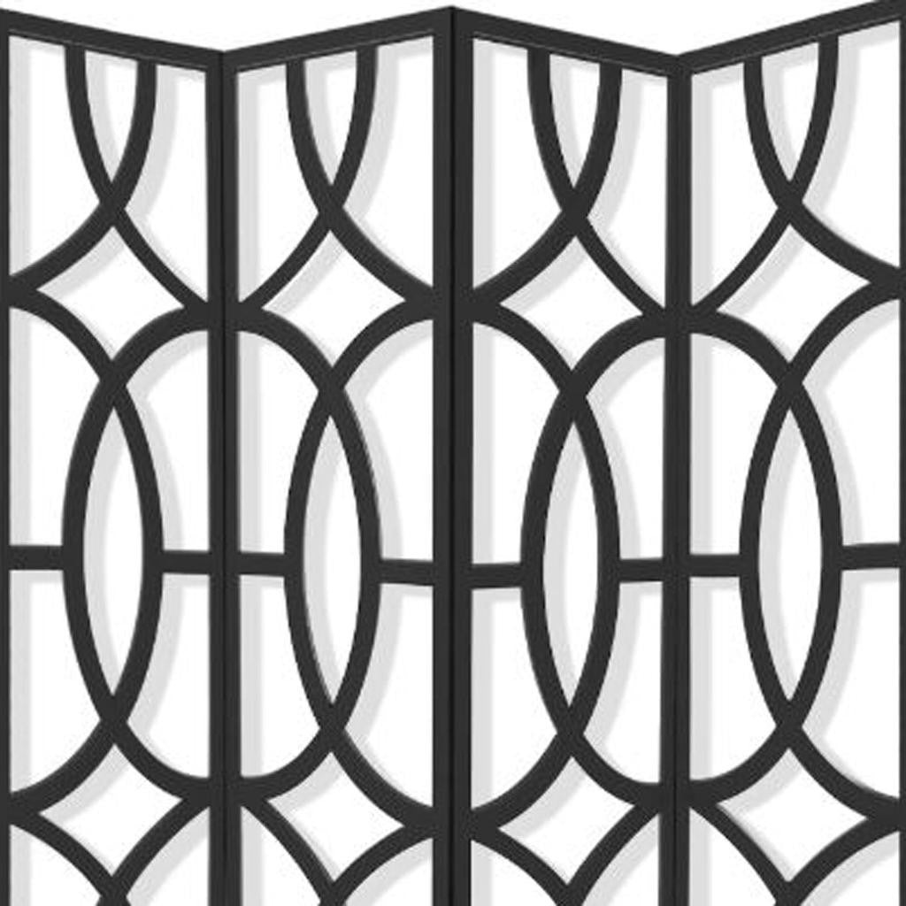 84" Black Solid Wood Folding Four Panel Screen Room Divider-Room Dividers-DECOROLALA