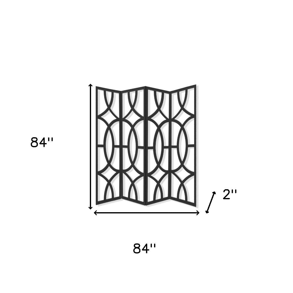 84" Black Solid Wood Folding Four Panel Screen Room Divider-Room Dividers-DECOROLALA