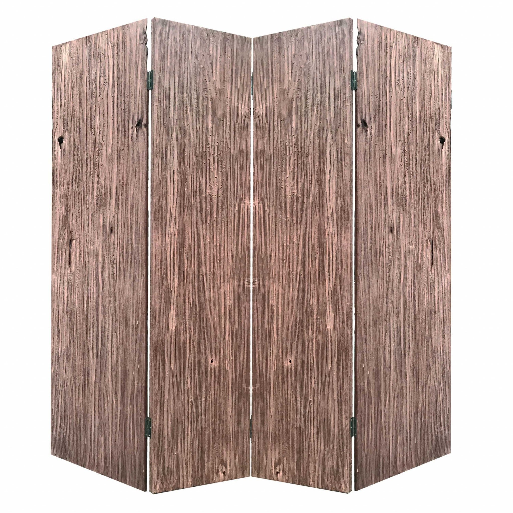 84" Brown Folding Four Panel Screen Room Divider-Room Dividers-DECOROLALA