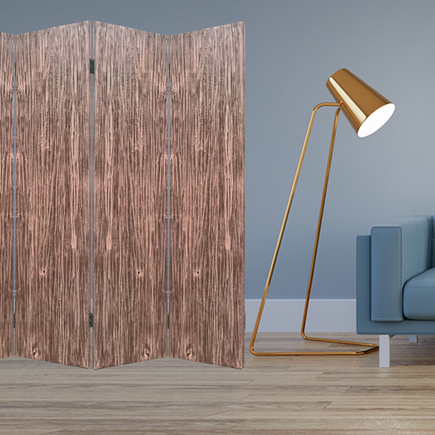 84" Brown Folding Four Panel Screen Room Divider-Room Dividers-DECOROLALA