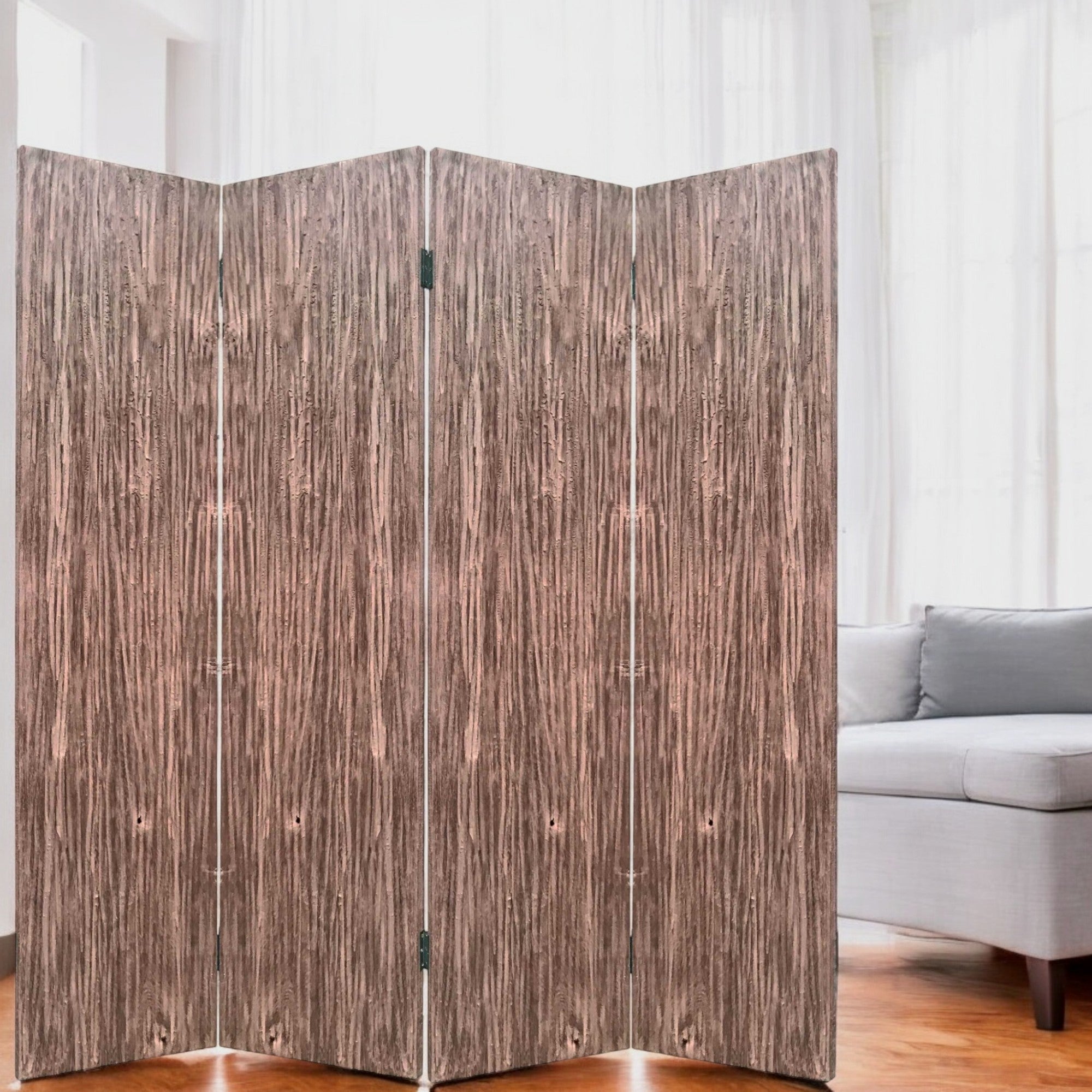 84" Brown Folding Four Panel Screen Room Divider-Room Dividers-DECOROLALA