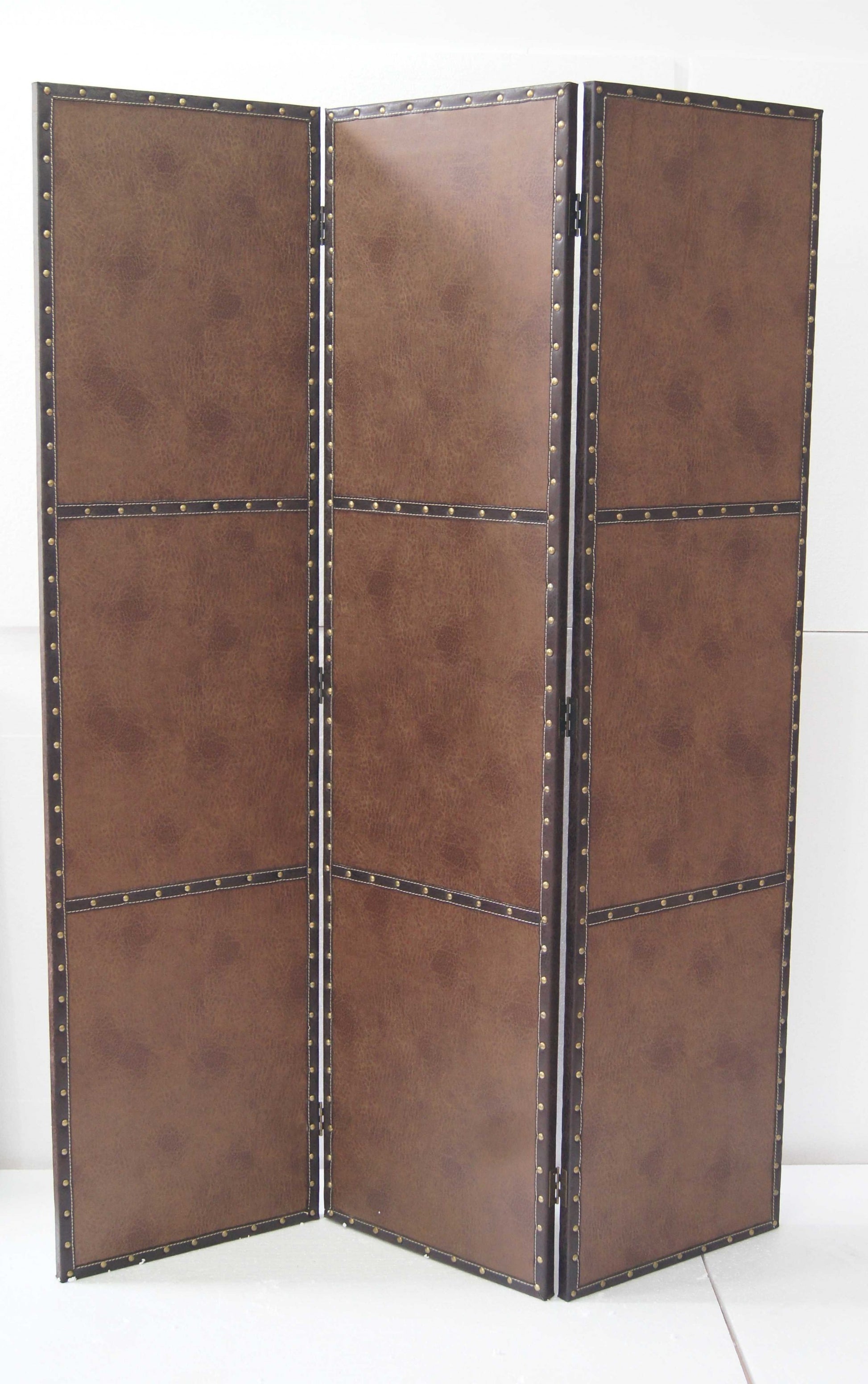 84" Brown Folding Three Panel Screen Room Divider-Room Dividers-DECOROLALA