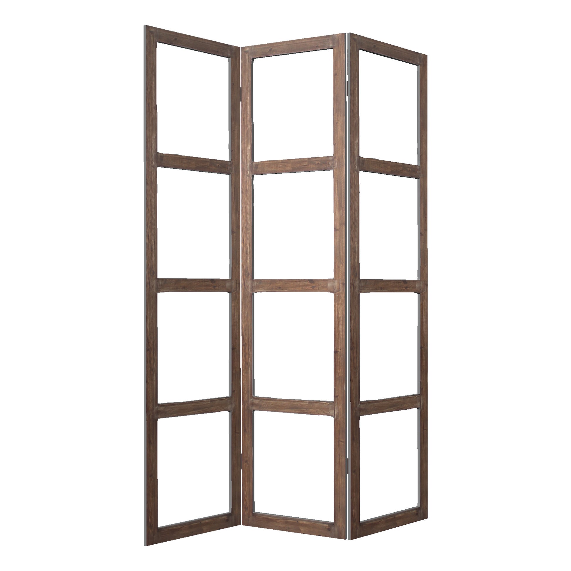 84" Brown Folding Three Panel Screen Room Divider-Room Dividers-DECOROLALA