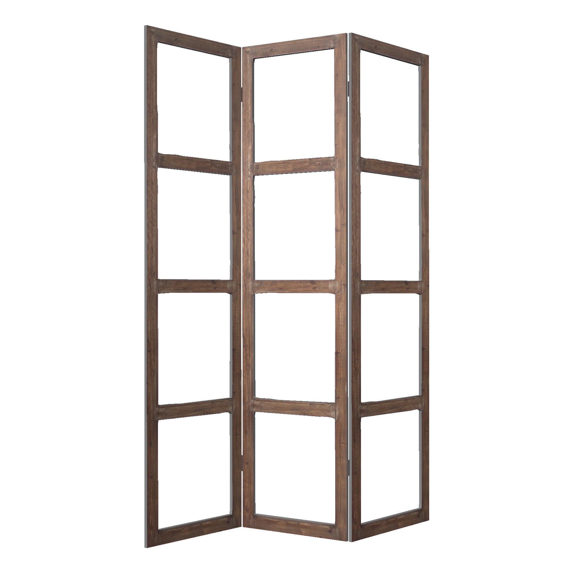 84" Brown Folding Three Panel Screen Room Divider-Room Dividers-DECOROLALA