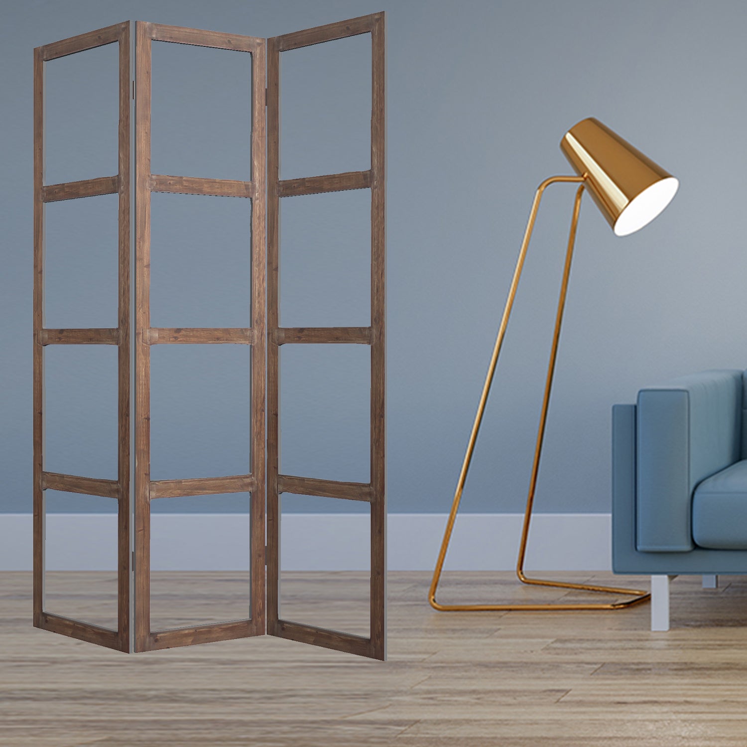 84" Brown Folding Three Panel Screen Room Divider-Room Dividers-DECOROLALA