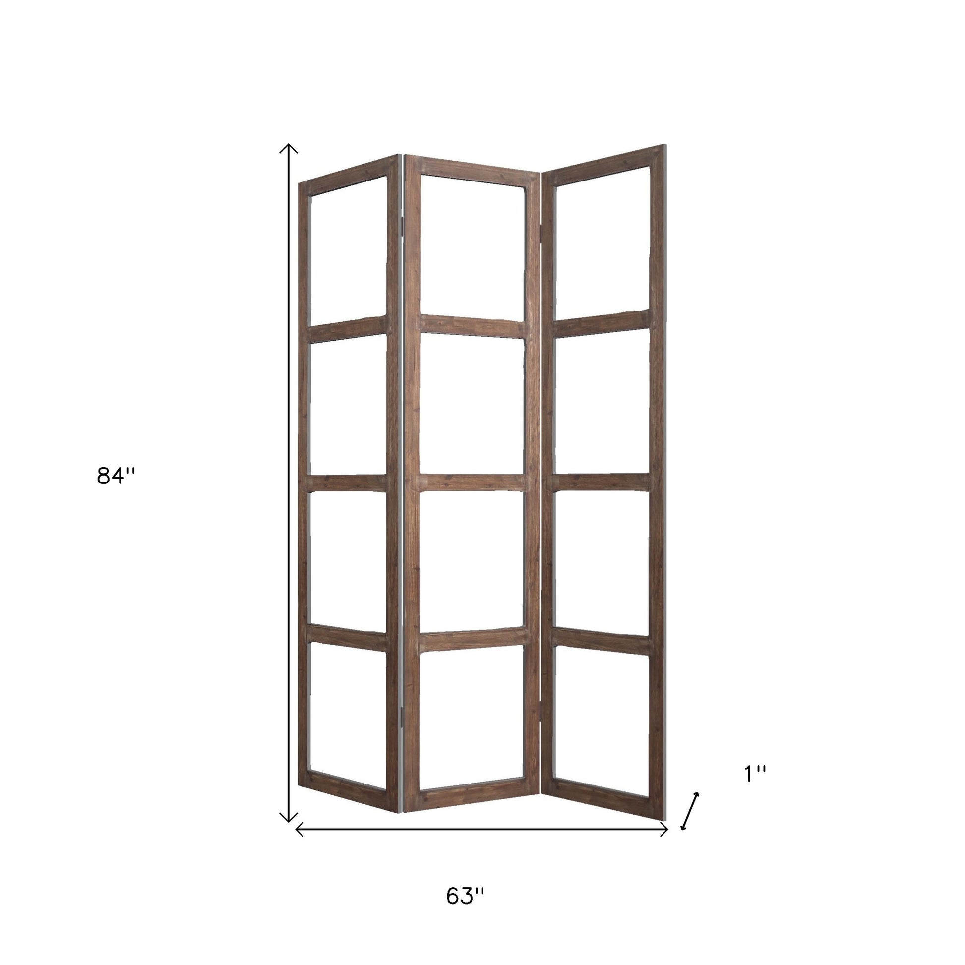 84" Brown Folding Three Panel Screen Room Divider-Room Dividers-DECOROLALA