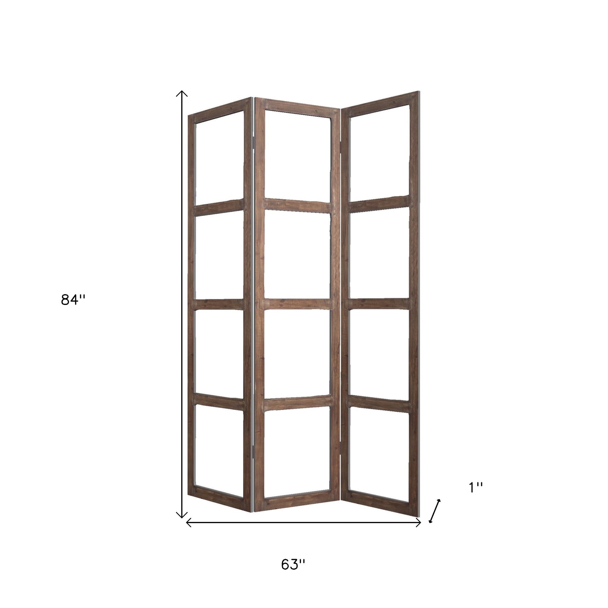 84" Brown Folding Three Panel Screen Room Divider-Room Dividers-DECOROLALA