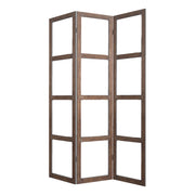 84" Brown Folding Three Panel Screen Room Divider-Room Dividers-DECOROLALA