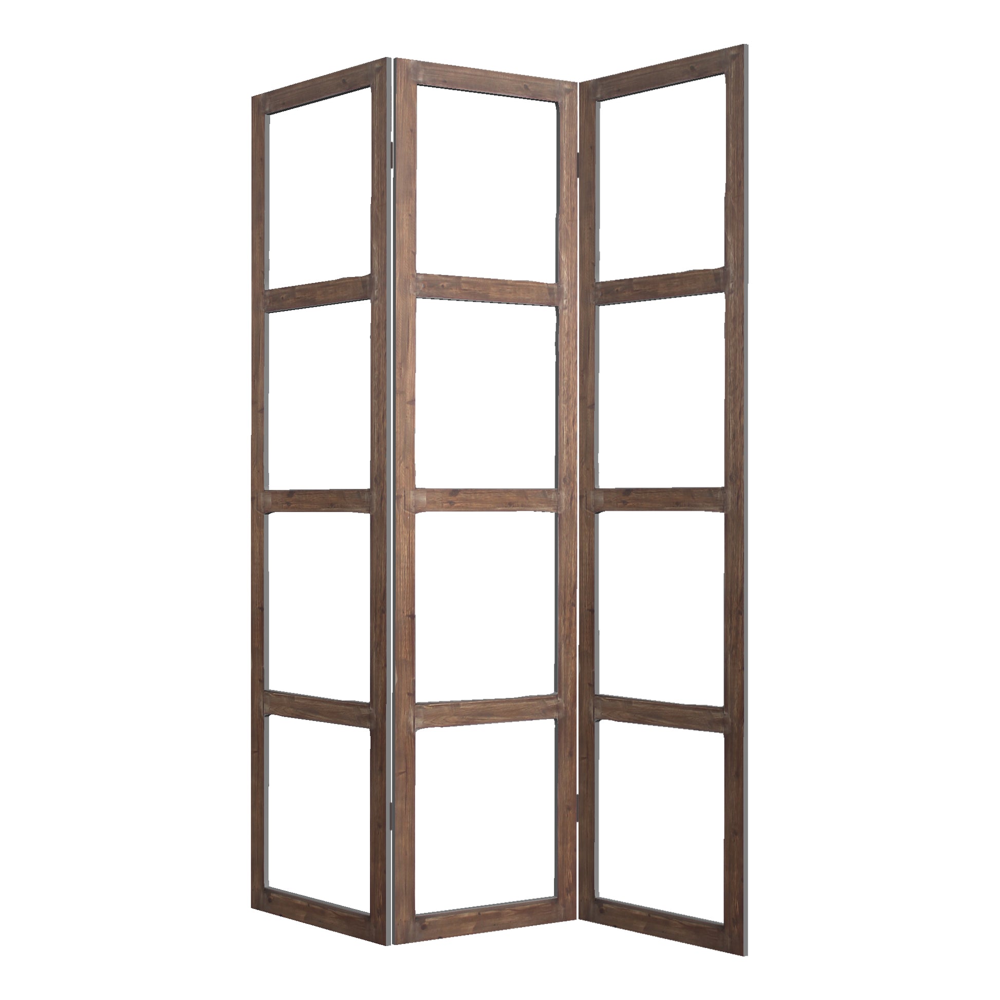 84" Brown Folding Three Panel Screen Room Divider-Room Dividers-DECOROLALA