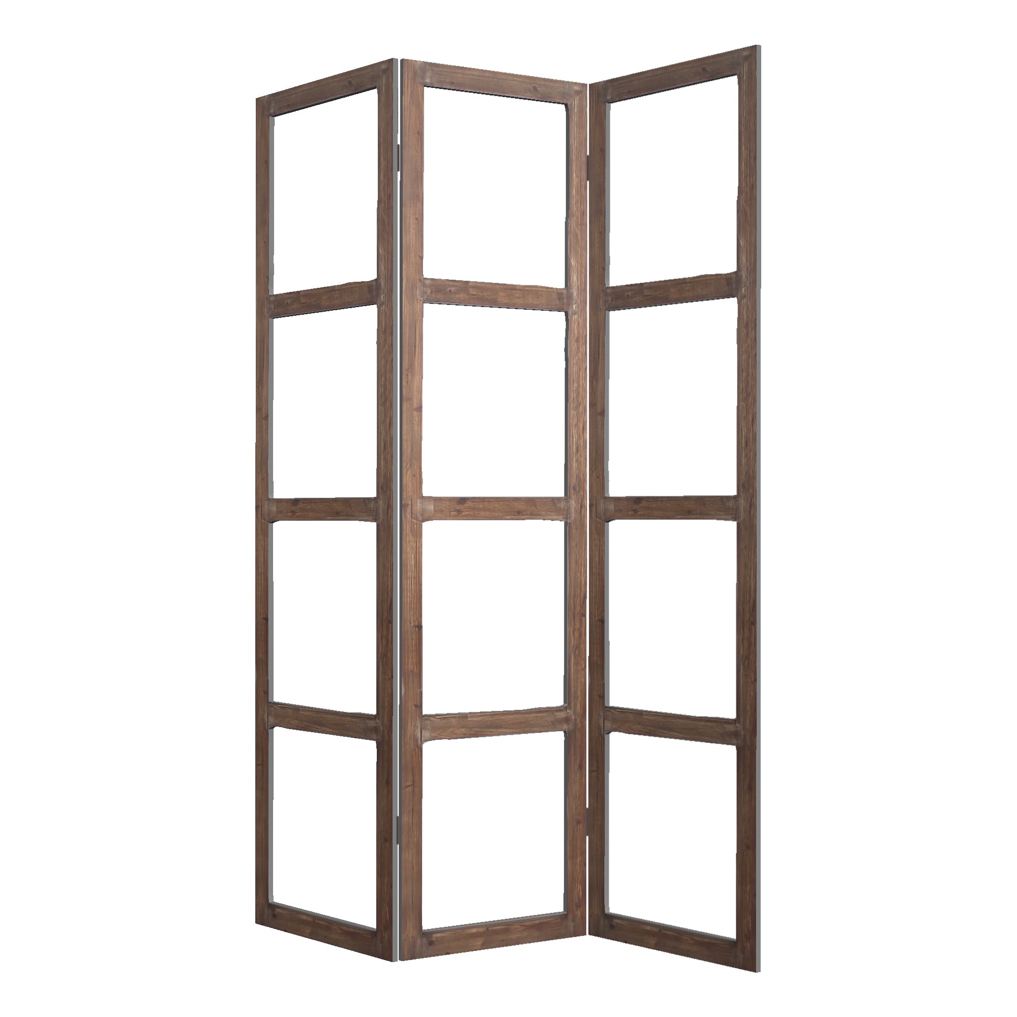84" Brown Folding Three Panel Screen Room Divider-Room Dividers-DECOROLALA