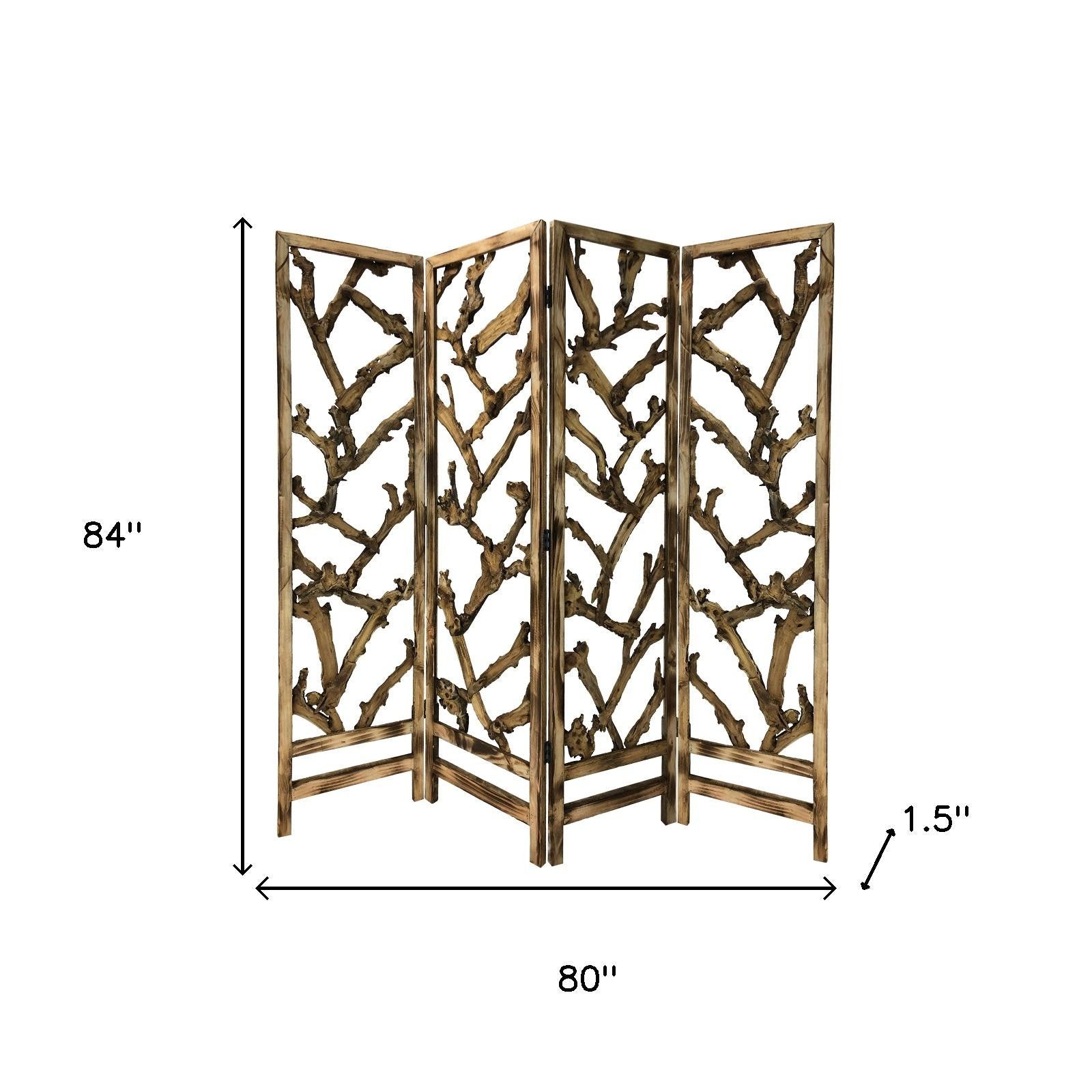 84" Brown Solid WoodFolding Four Panel Screen Room Divider-Room Dividers-DECOROLALA
